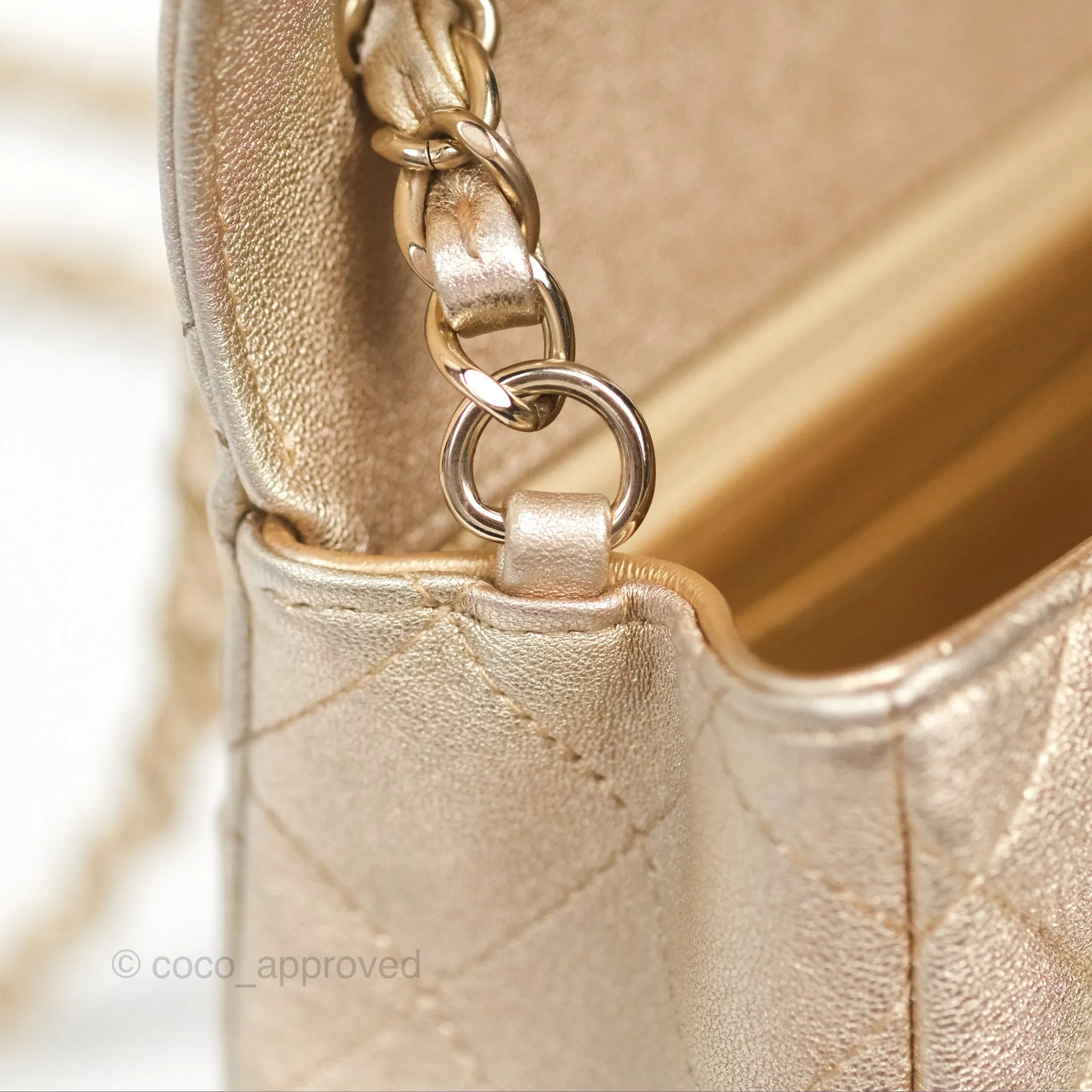 Chanel Mini Rectangular Quilted Iridescent Gold Lambskin Gold Hardware 21P