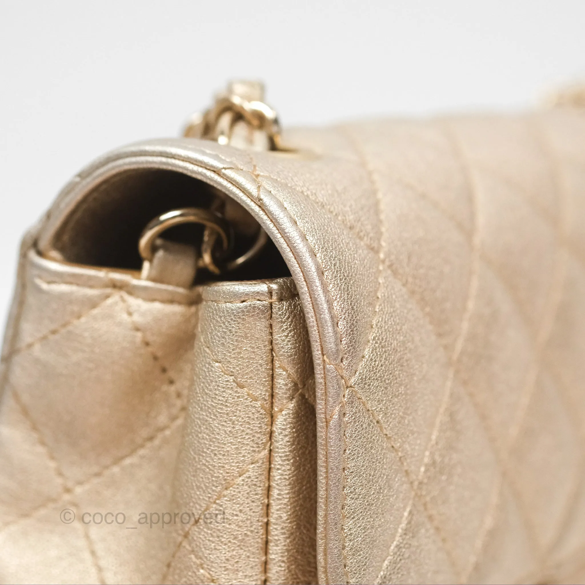 Chanel Mini Rectangular Quilted Iridescent Gold Lambskin Gold Hardware 21P