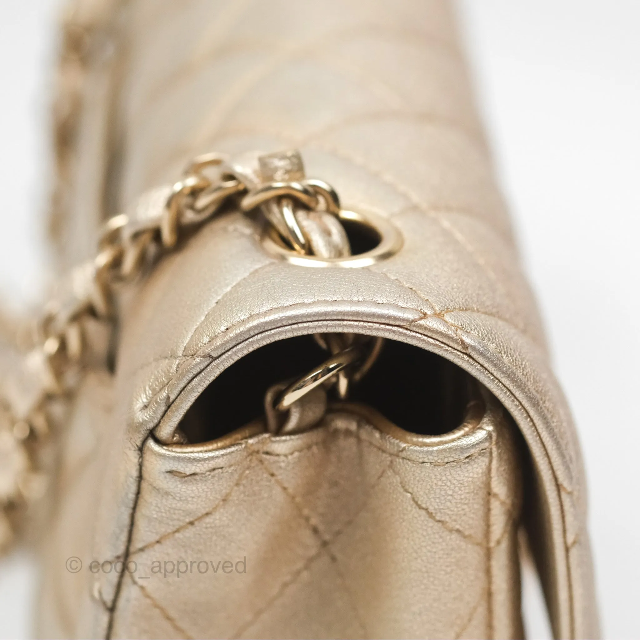 Chanel Mini Rectangular Quilted Iridescent Gold Lambskin Gold Hardware 21P