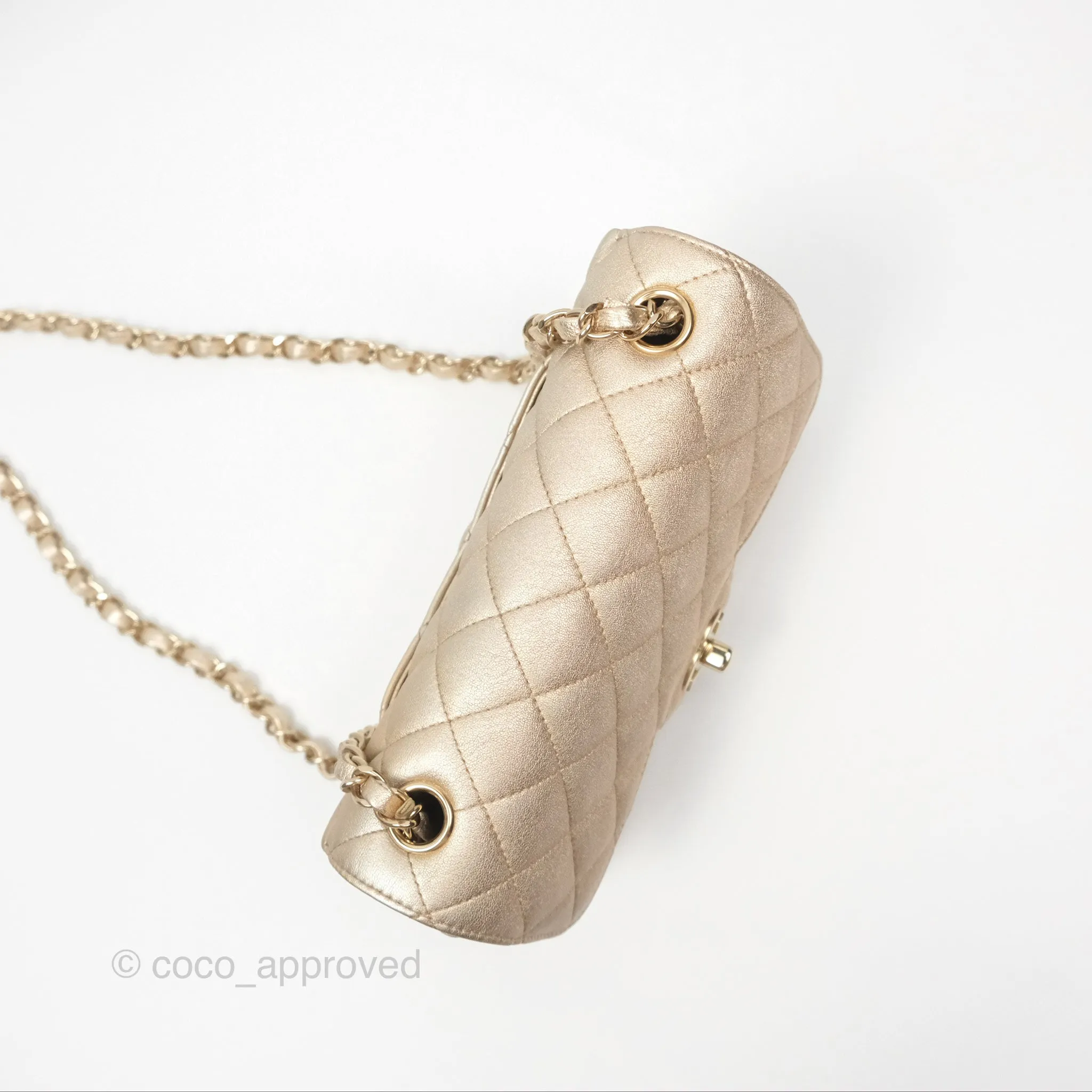 Chanel Mini Rectangular Quilted Iridescent Gold Lambskin Gold Hardware 21P