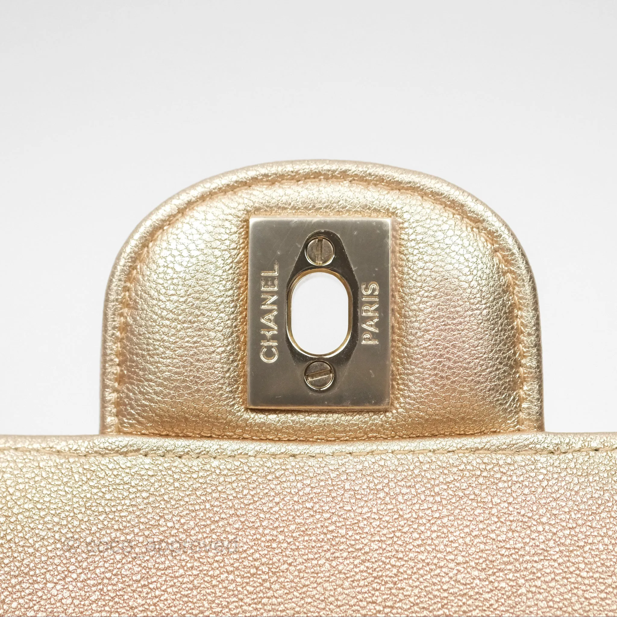 Chanel Mini Rectangular Quilted Iridescent Gold Lambskin Gold Hardware 21P