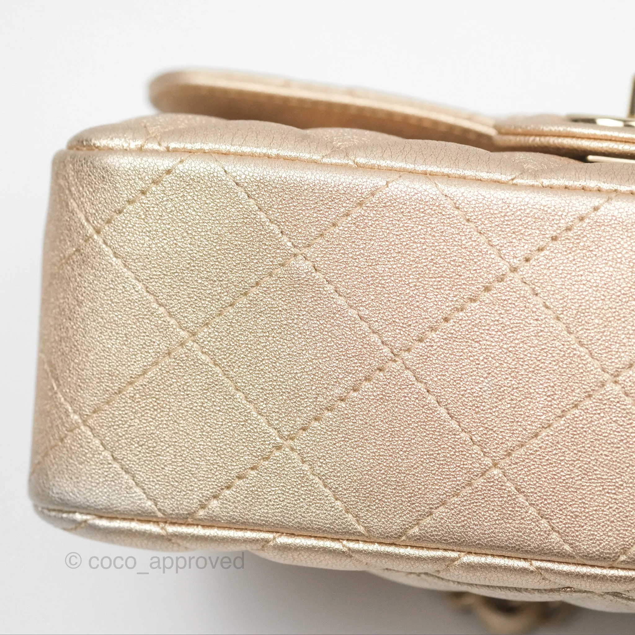 Chanel Mini Rectangular Quilted Iridescent Gold Lambskin Gold Hardware 21P