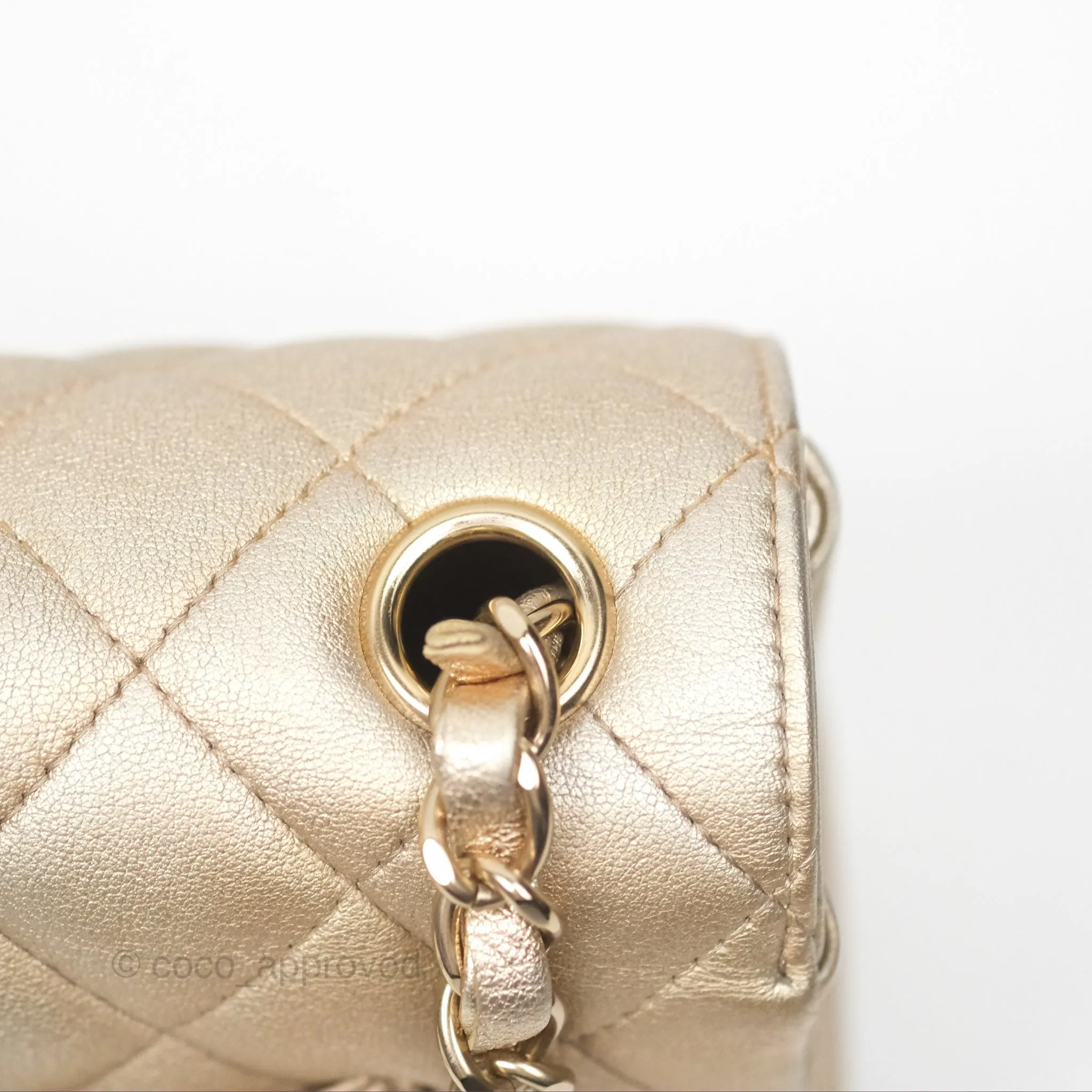 Chanel Mini Rectangular Quilted Iridescent Gold Lambskin Gold Hardware 21P
