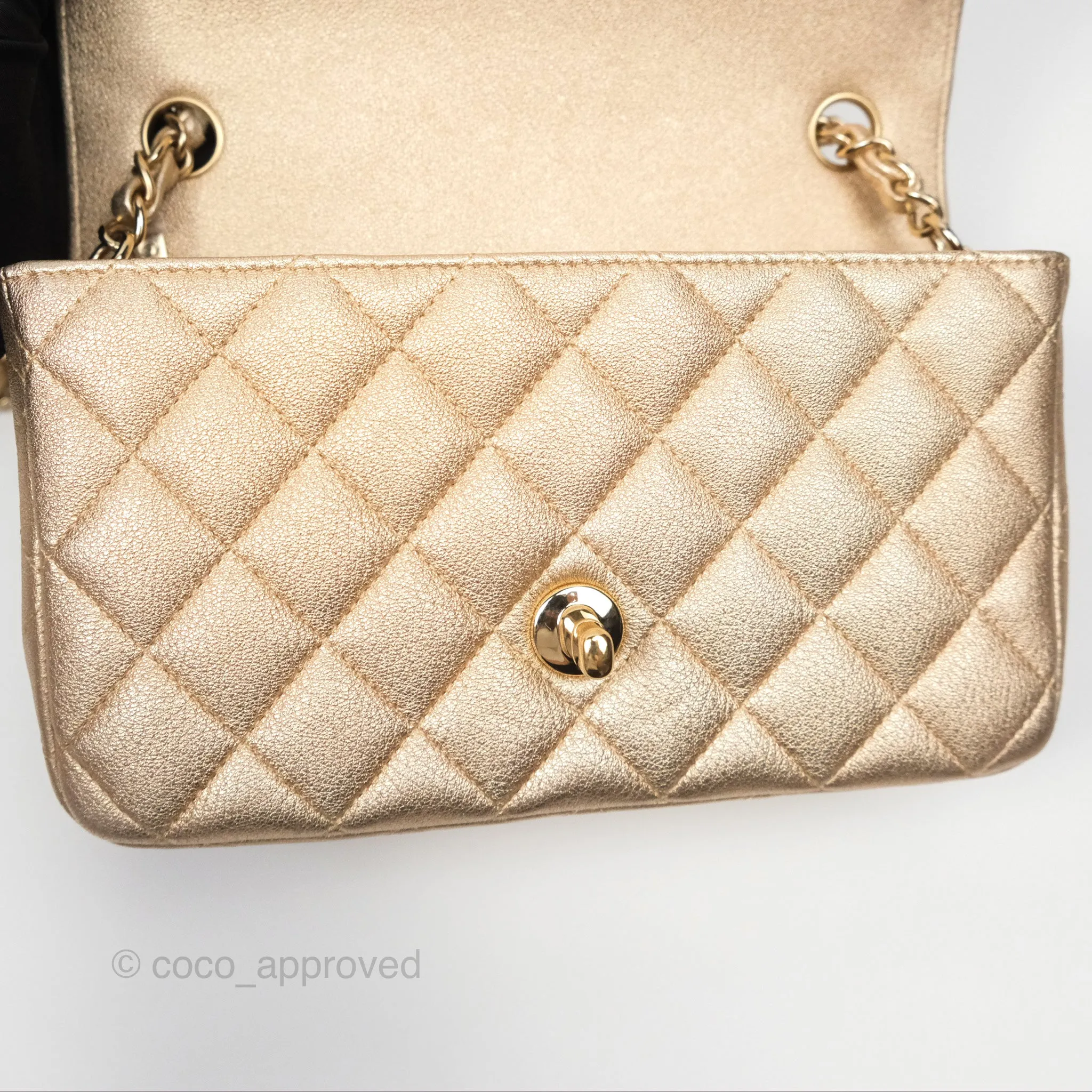 Chanel Mini Rectangular Quilted Iridescent Gold Lambskin Gold Hardware 21P