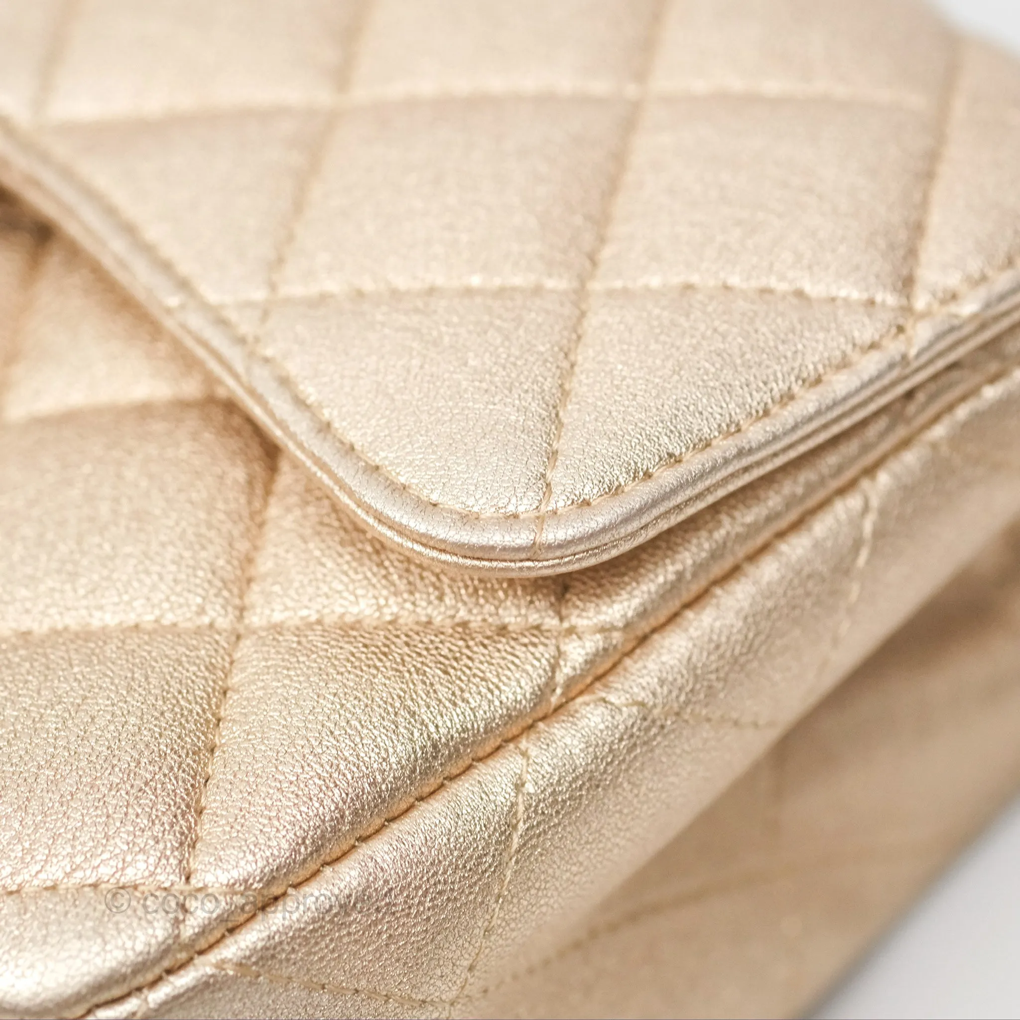 Chanel Mini Rectangular Quilted Iridescent Gold Lambskin Gold Hardware 21P