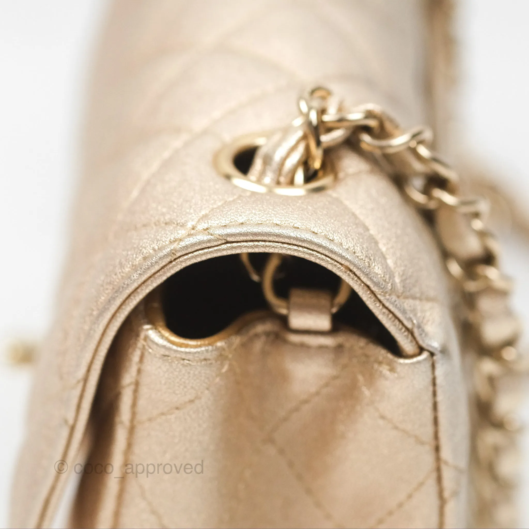 Chanel Mini Rectangular Quilted Iridescent Gold Lambskin Gold Hardware 21P