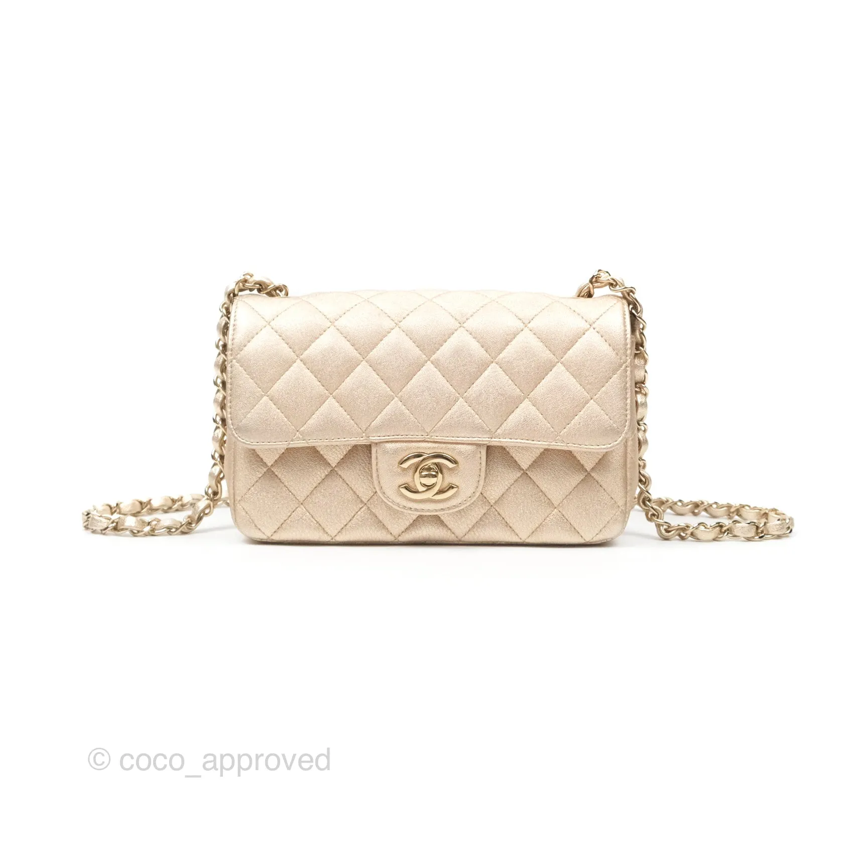 Chanel Mini Rectangular Quilted Iridescent Gold Lambskin Gold Hardware 21P