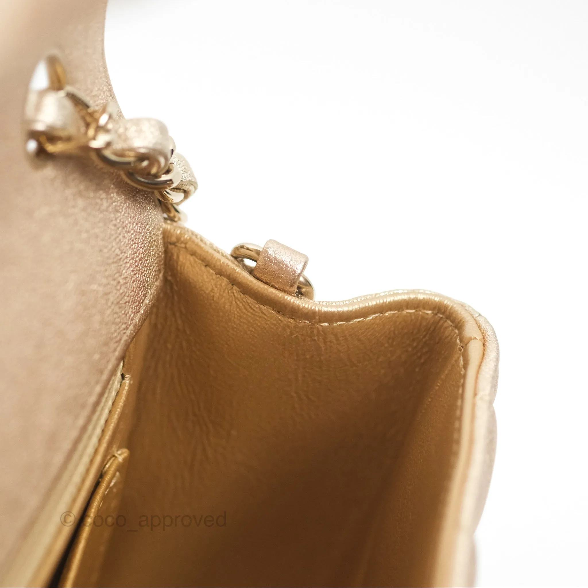 Chanel Mini Rectangular Quilted Iridescent Gold Lambskin Gold Hardware 21P