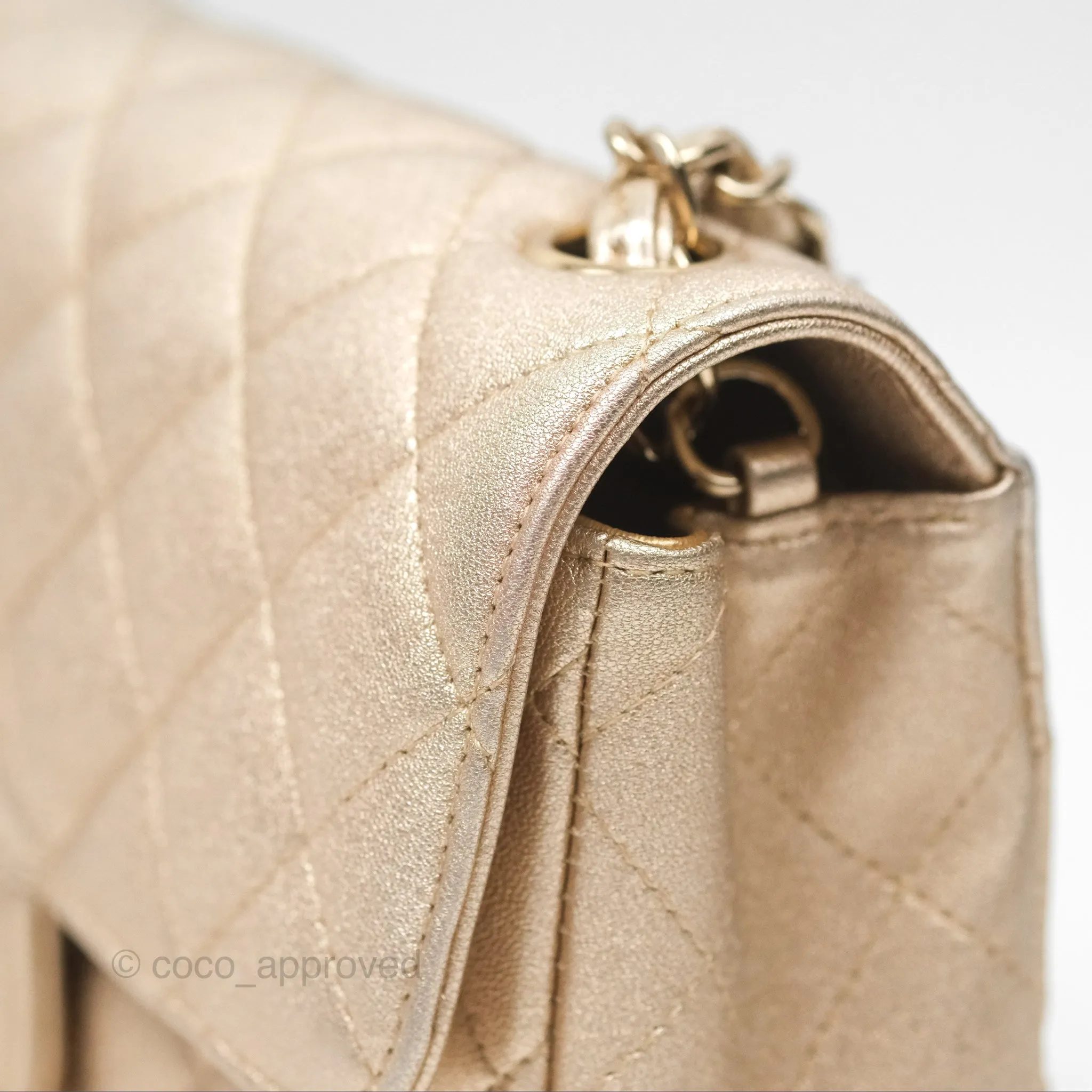Chanel Mini Rectangular Quilted Iridescent Gold Lambskin Gold Hardware 21P