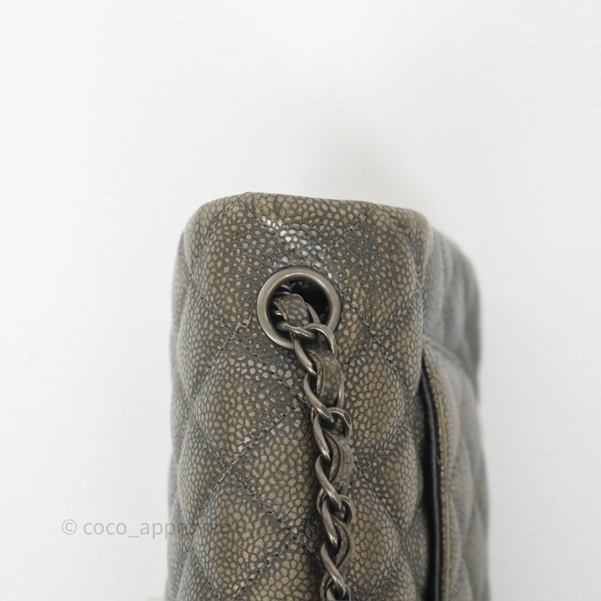 Chanel Mini Rectangular Quilted Metallic Grey Caviar Ruthenium Hardware