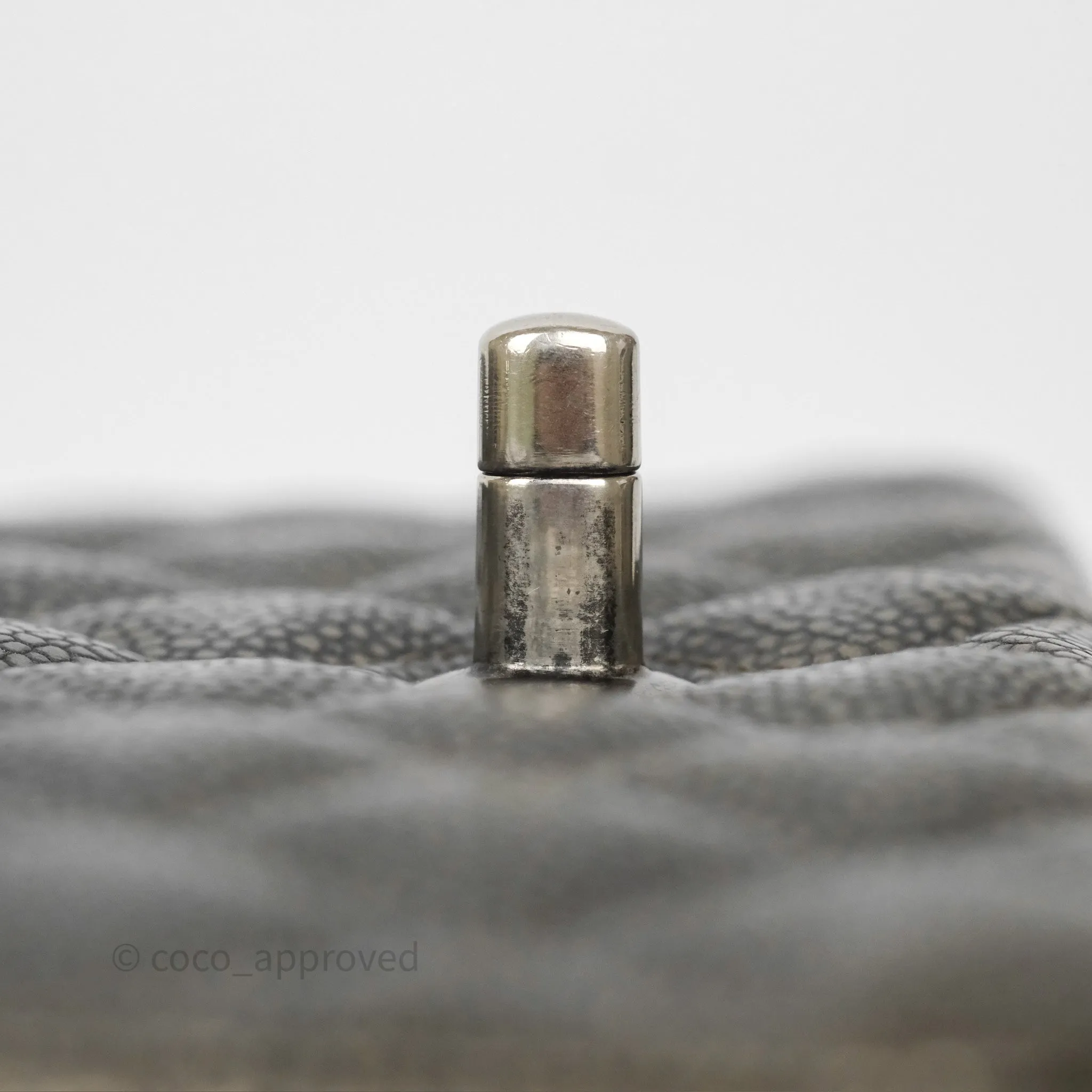 Chanel Mini Rectangular Quilted Metallic Grey Caviar Ruthenium Hardware