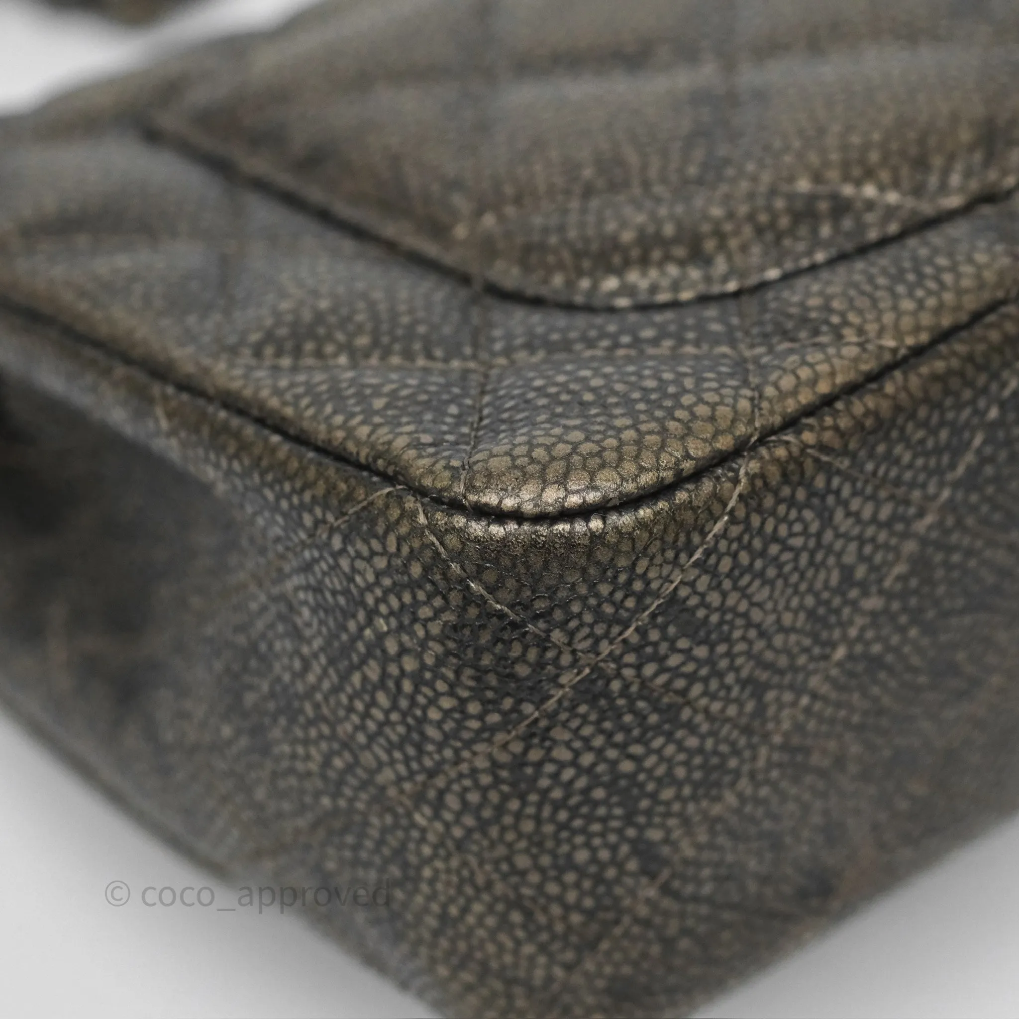 Chanel Mini Rectangular Quilted Metallic Grey Caviar Ruthenium Hardware