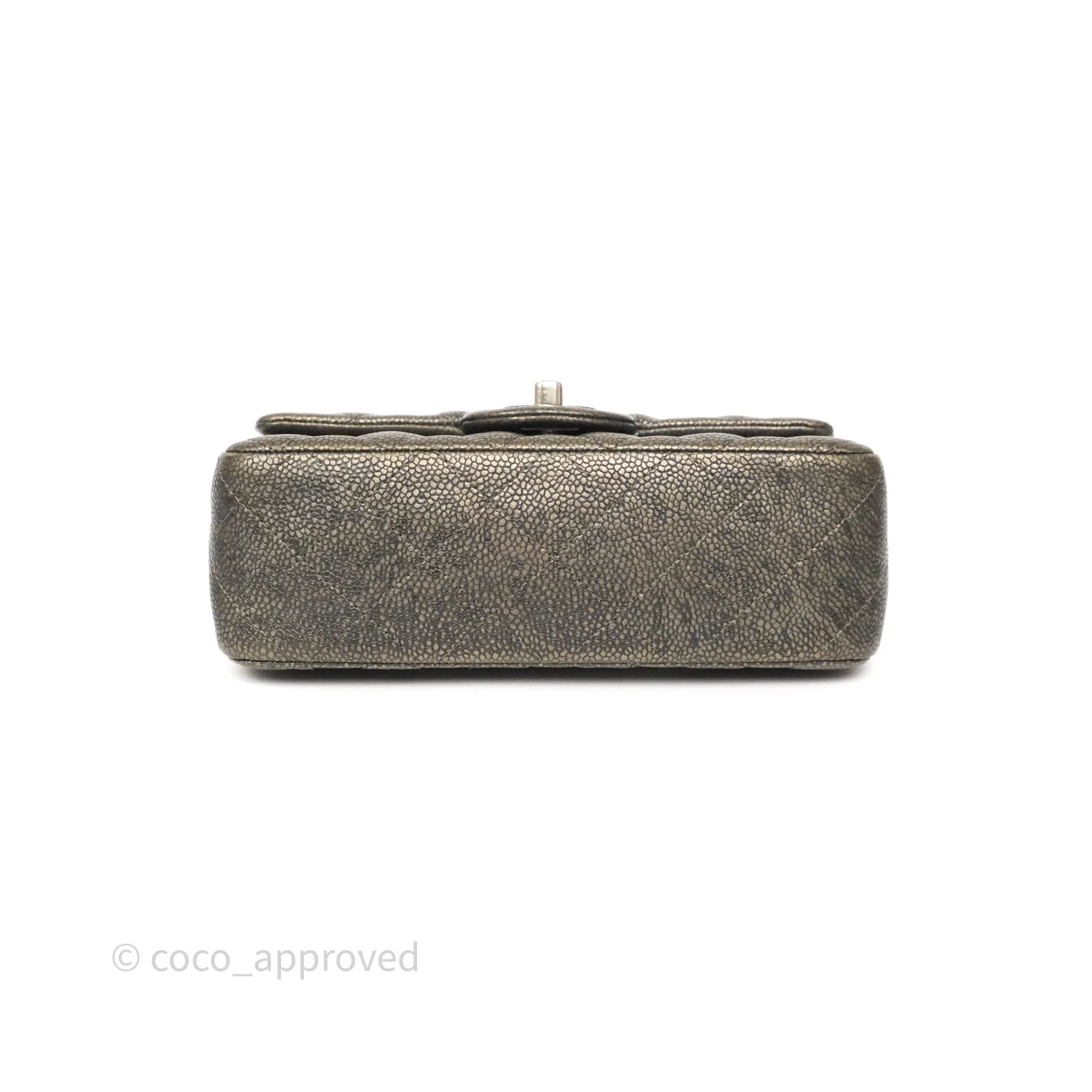 Chanel Mini Rectangular Quilted Metallic Grey Caviar Ruthenium Hardware