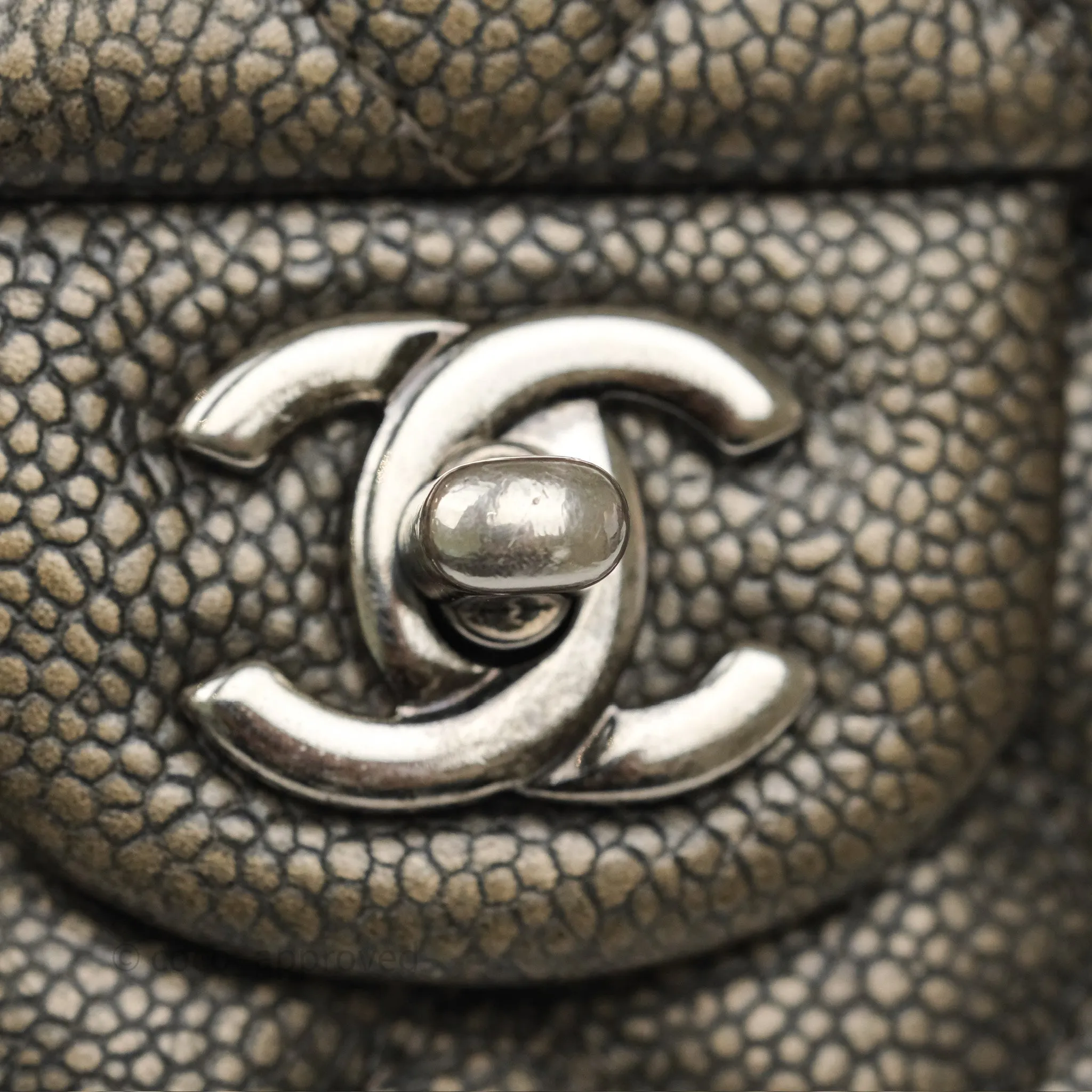 Chanel Mini Rectangular Quilted Metallic Grey Caviar Ruthenium Hardware