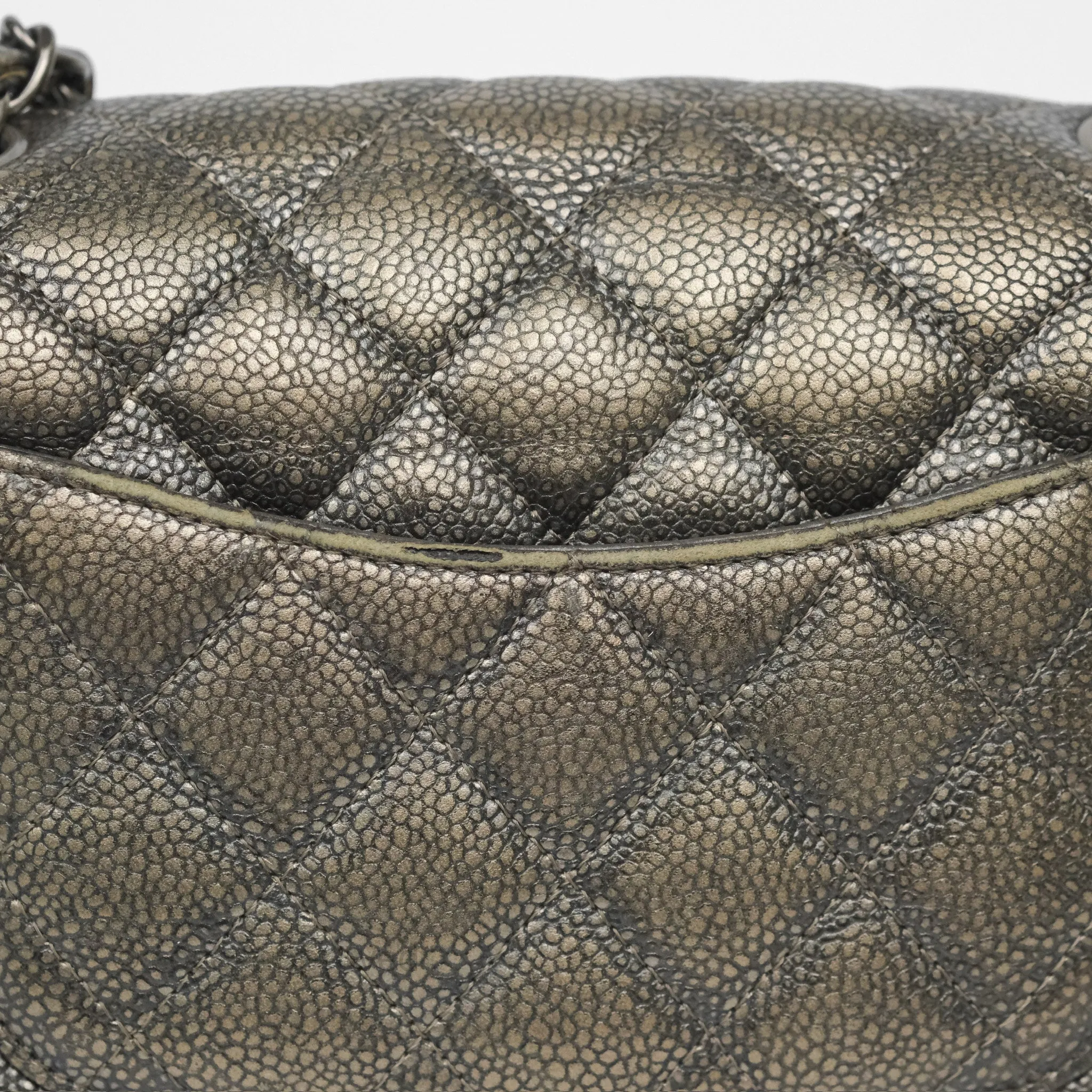 Chanel Mini Rectangular Quilted Metallic Grey Caviar Ruthenium Hardware