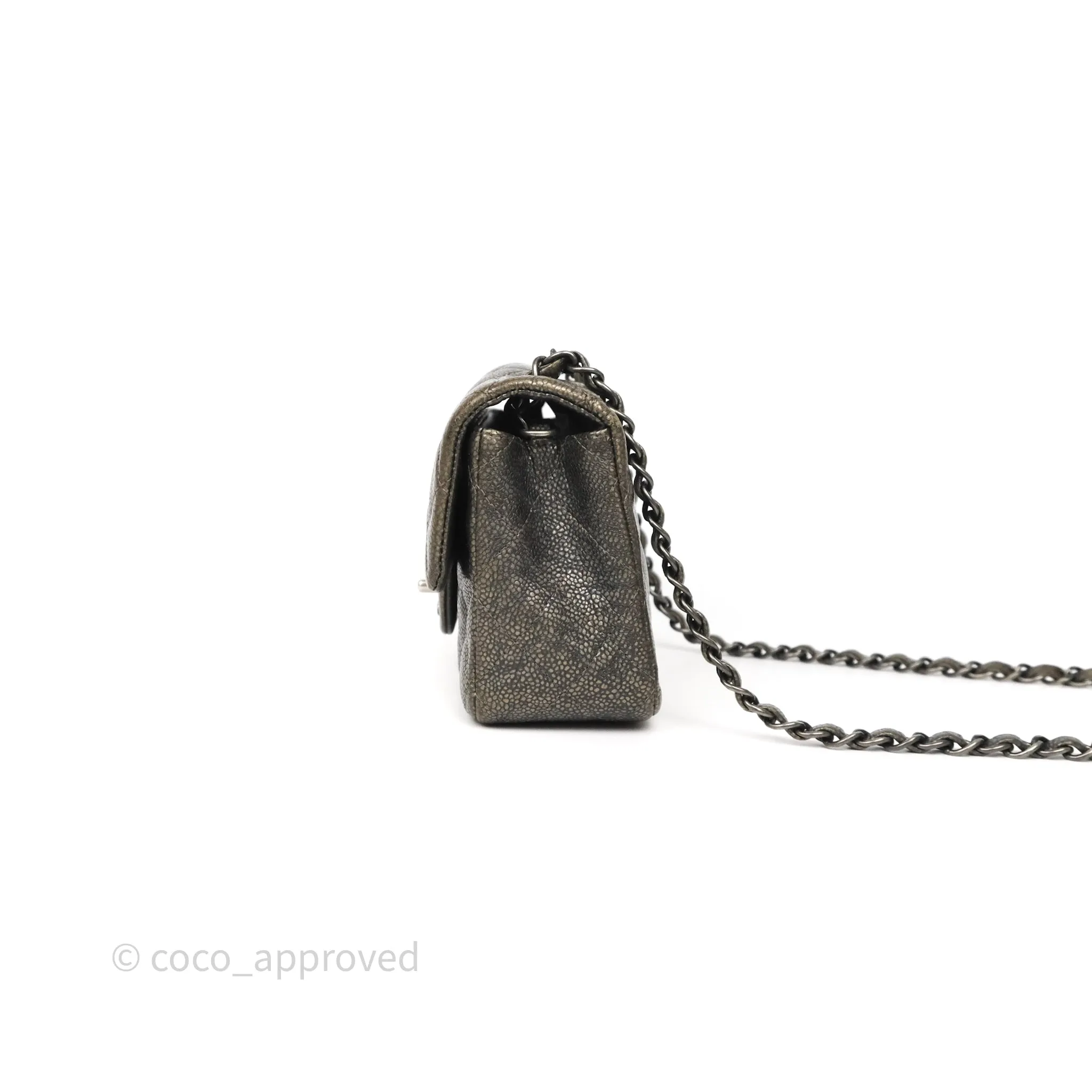 Chanel Mini Rectangular Quilted Metallic Grey Caviar Ruthenium Hardware