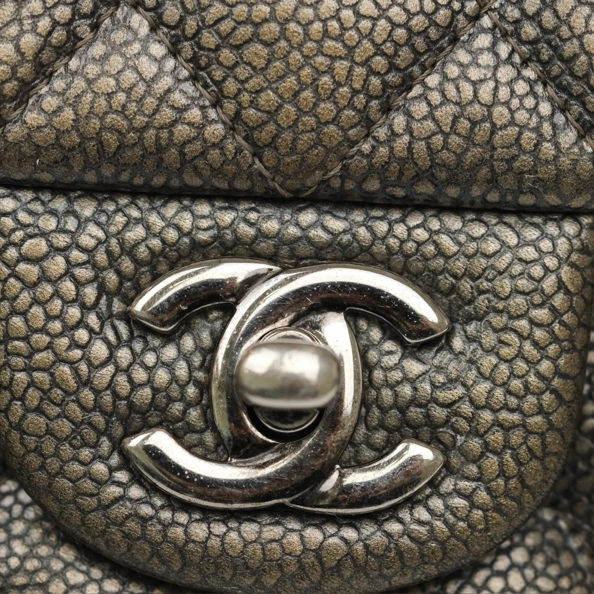 Chanel Mini Rectangular Quilted Metallic Grey Caviar Ruthenium Hardware