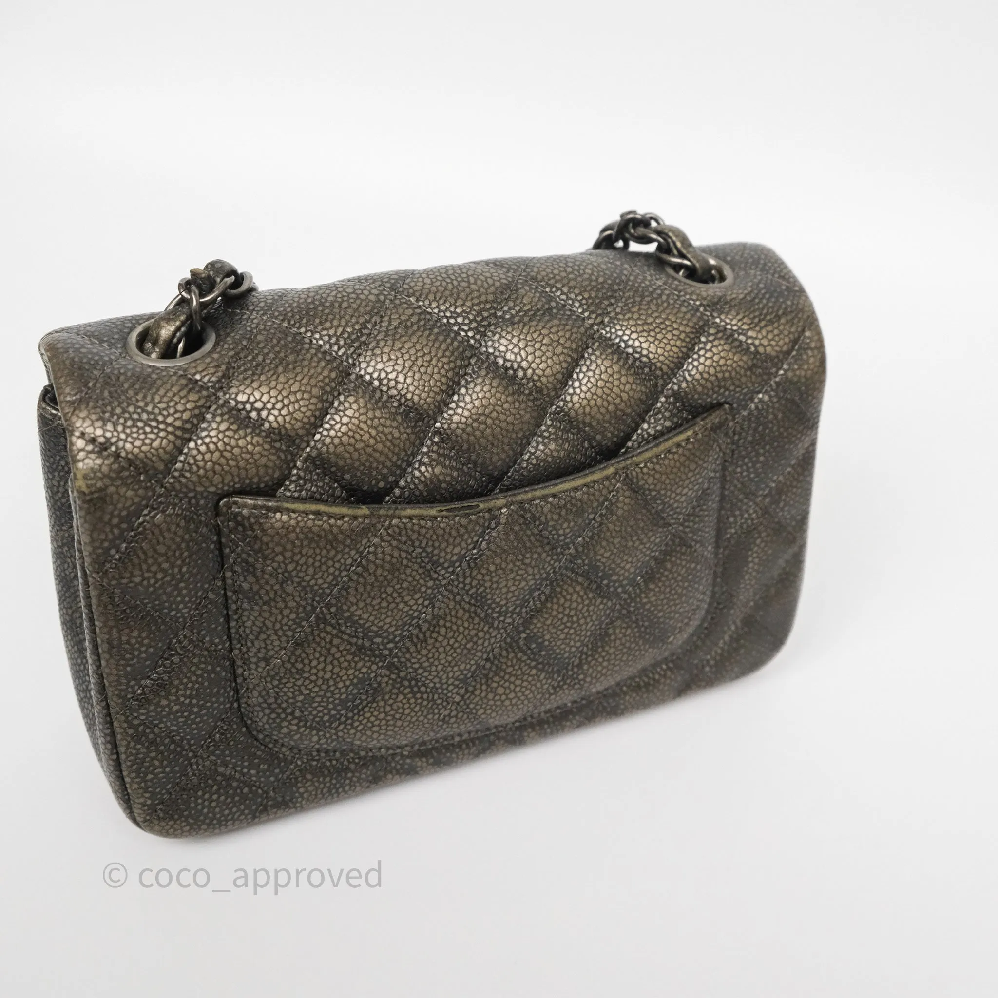 Chanel Mini Rectangular Quilted Metallic Grey Caviar Ruthenium Hardware