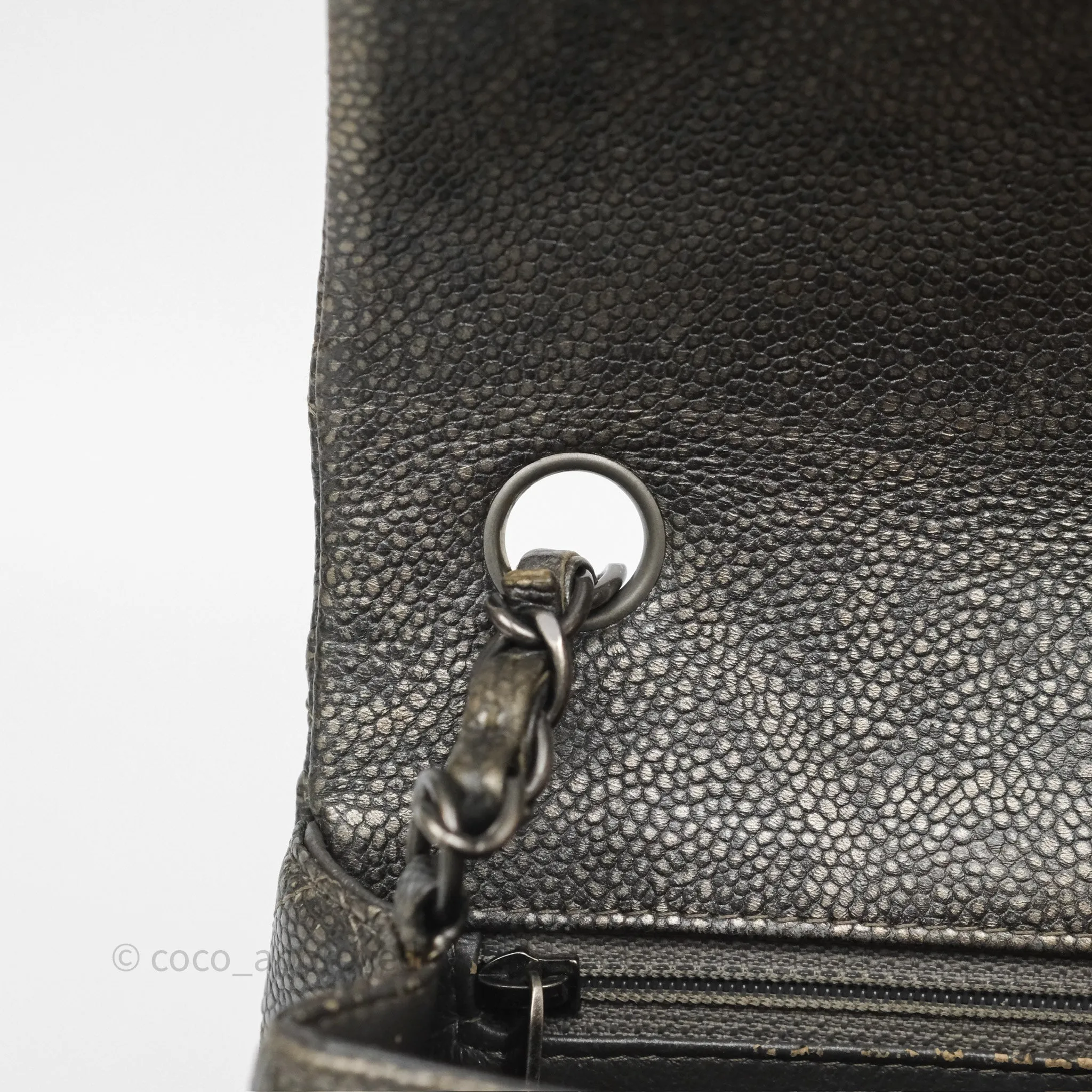 Chanel Mini Rectangular Quilted Metallic Grey Caviar Ruthenium Hardware