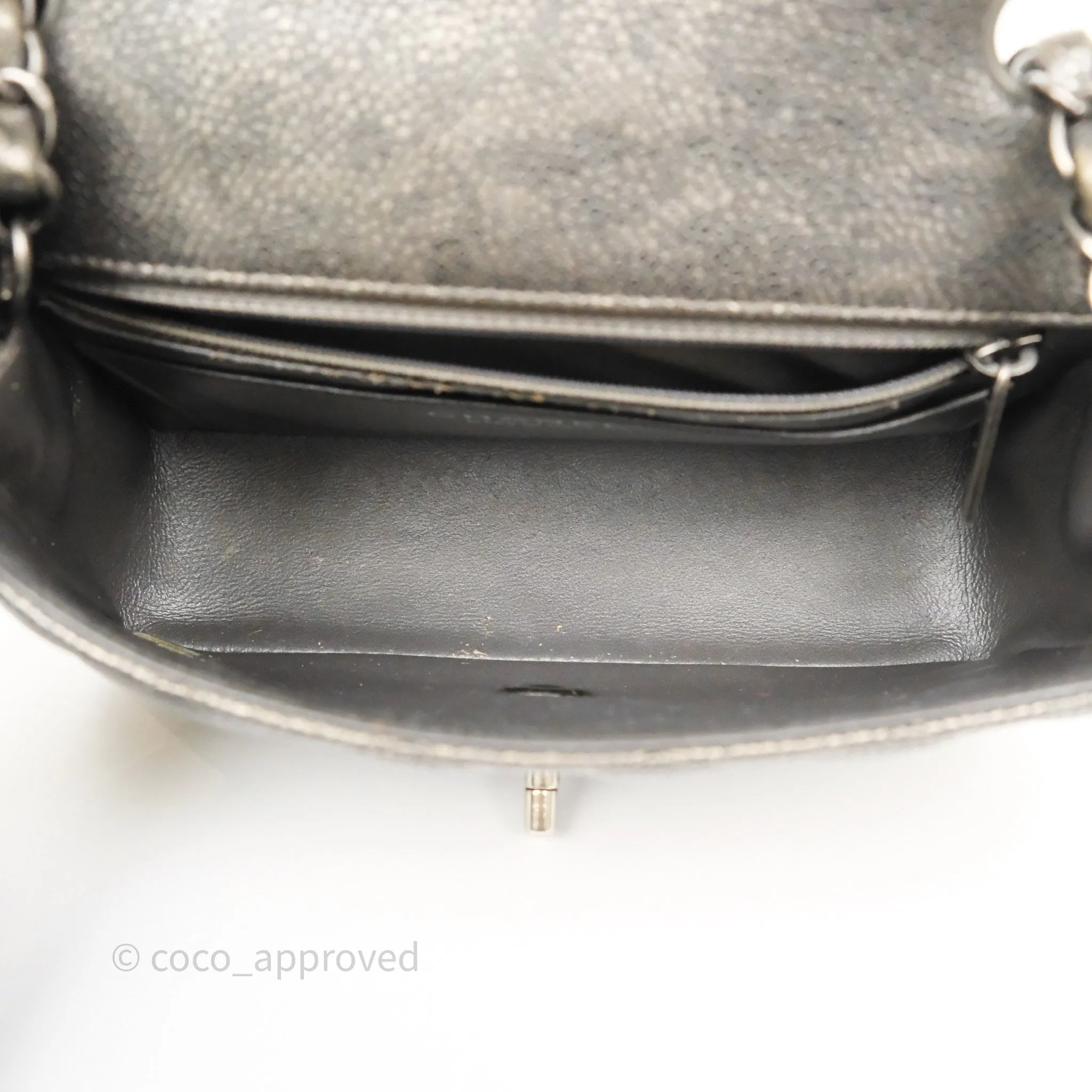 Chanel Mini Rectangular Quilted Metallic Grey Caviar Ruthenium Hardware