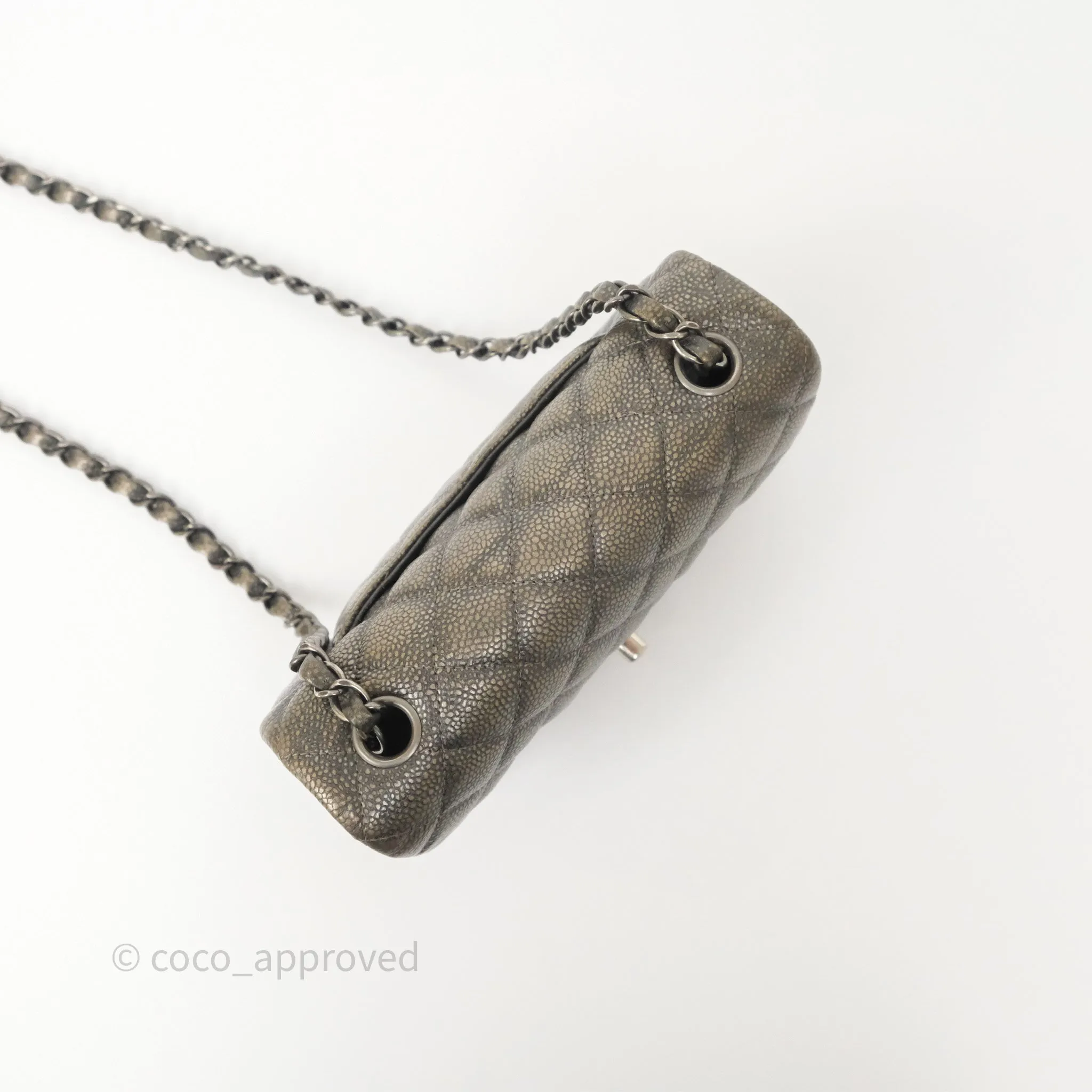 Chanel Mini Rectangular Quilted Metallic Grey Caviar Ruthenium Hardware
