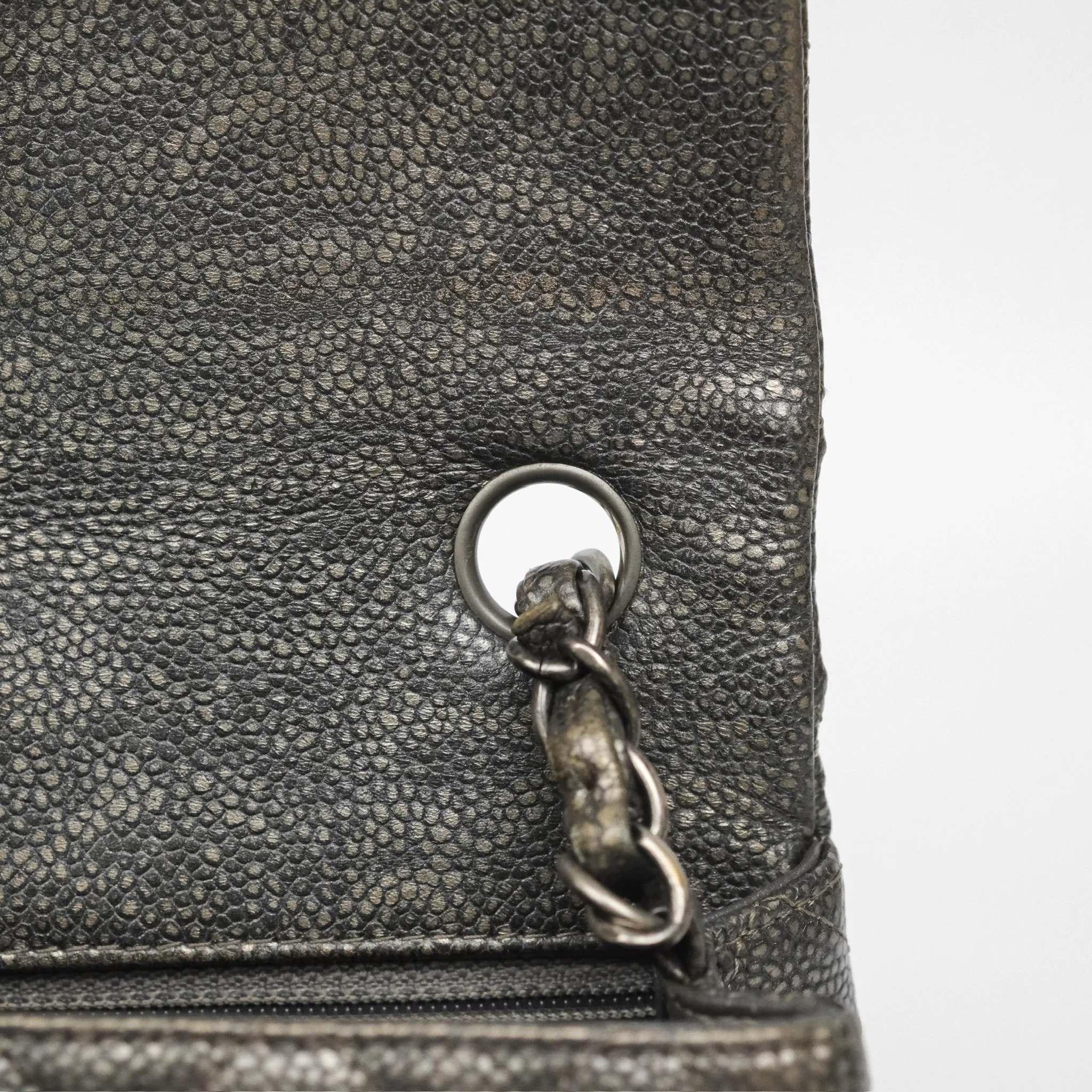 Chanel Mini Rectangular Quilted Metallic Grey Caviar Ruthenium Hardware