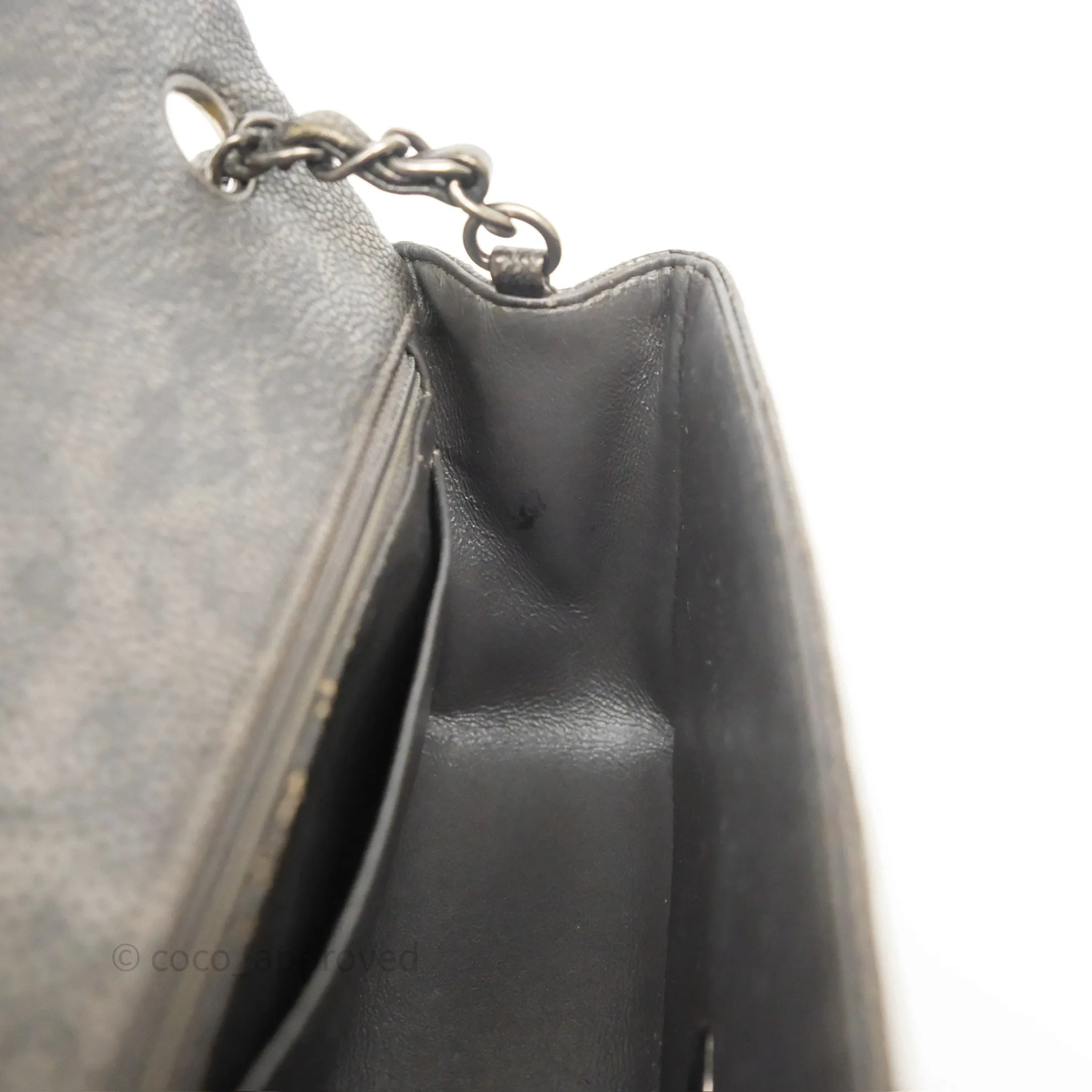 Chanel Mini Rectangular Quilted Metallic Grey Caviar Ruthenium Hardware