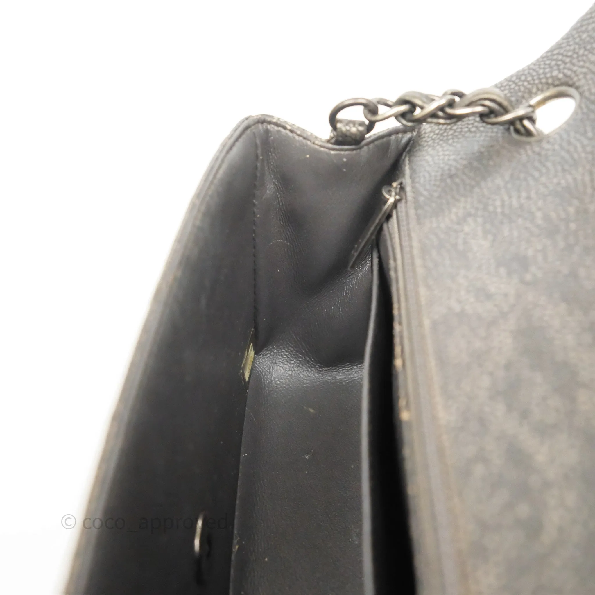Chanel Mini Rectangular Quilted Metallic Grey Caviar Ruthenium Hardware