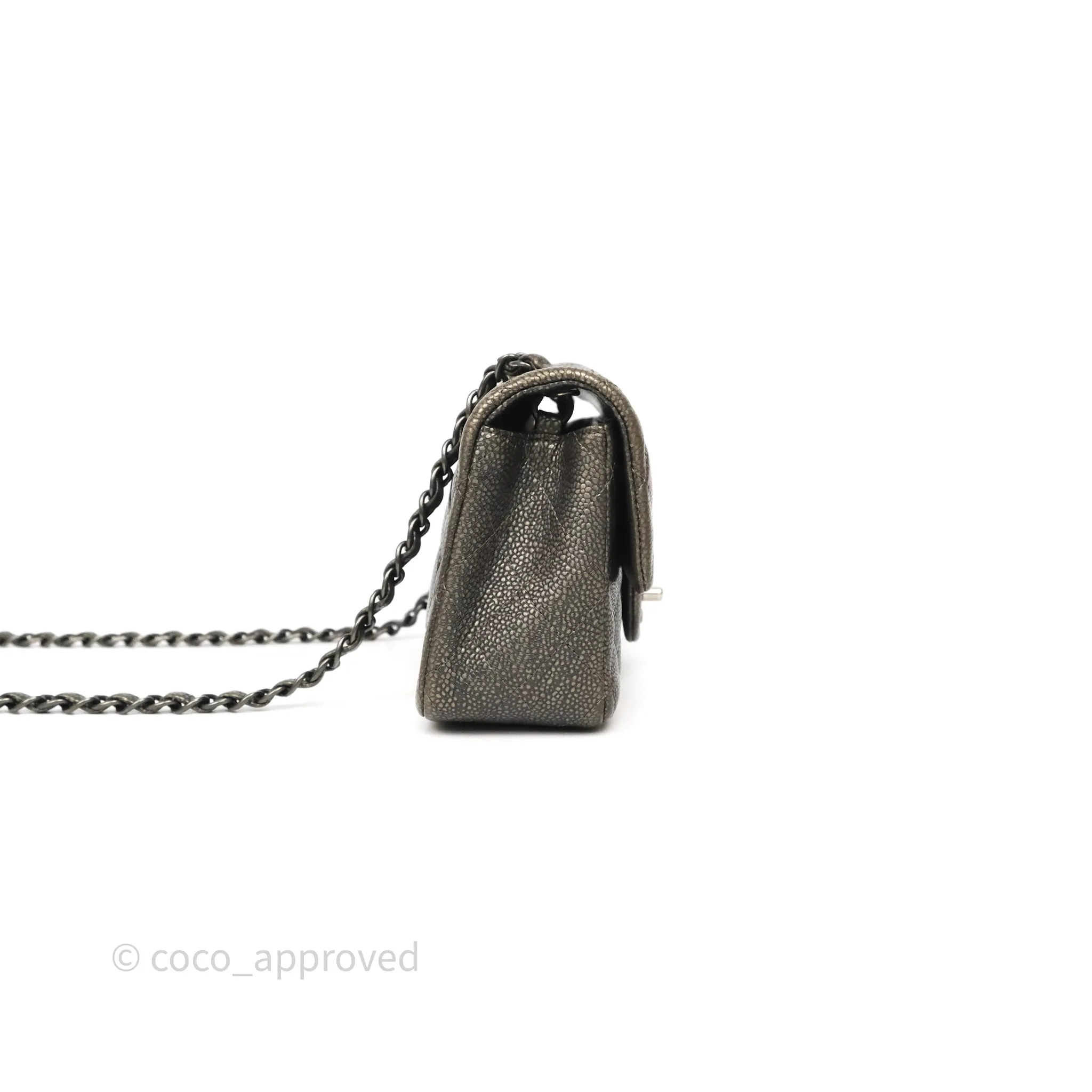Chanel Mini Rectangular Quilted Metallic Grey Caviar Ruthenium Hardware