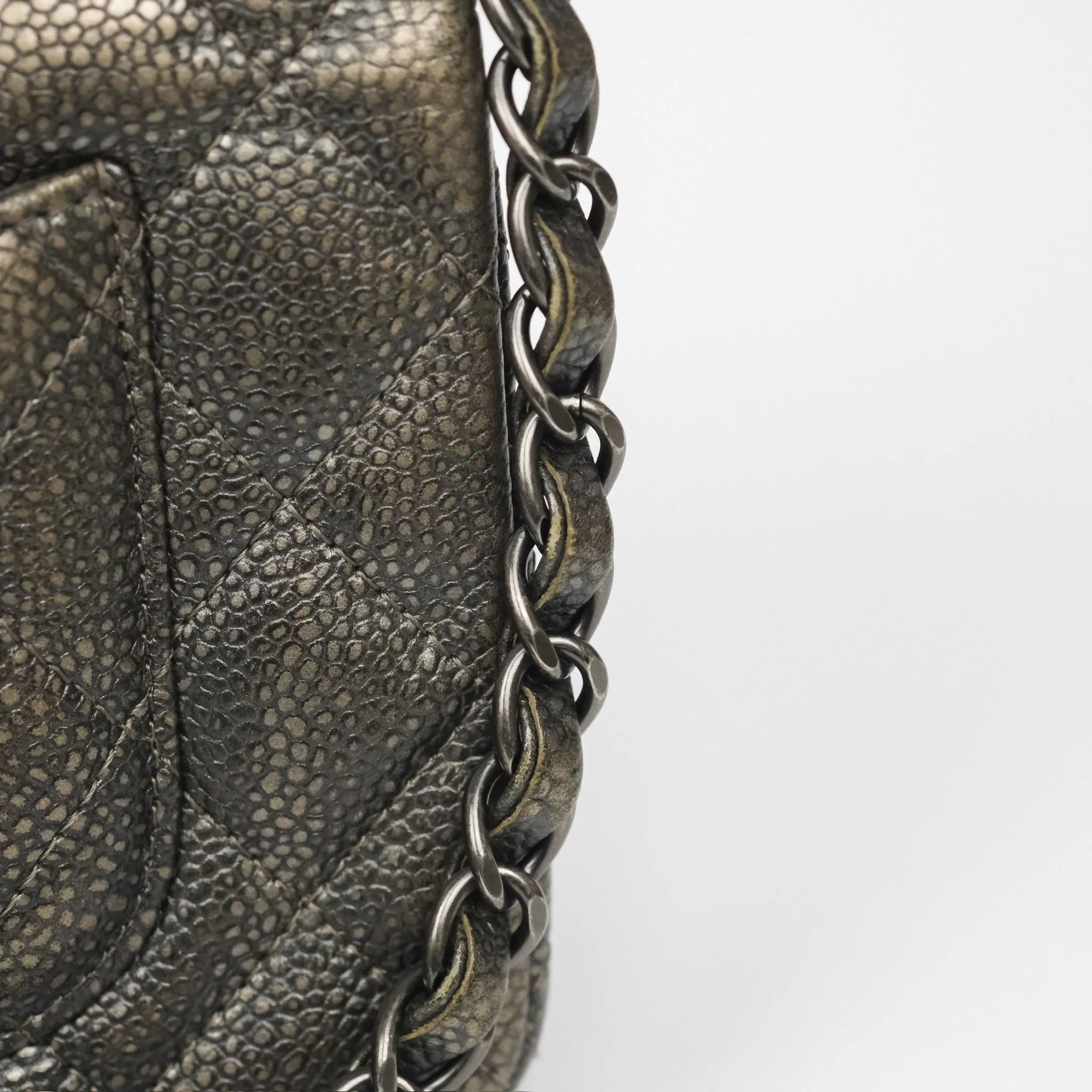 Chanel Mini Rectangular Quilted Metallic Grey Caviar Ruthenium Hardware