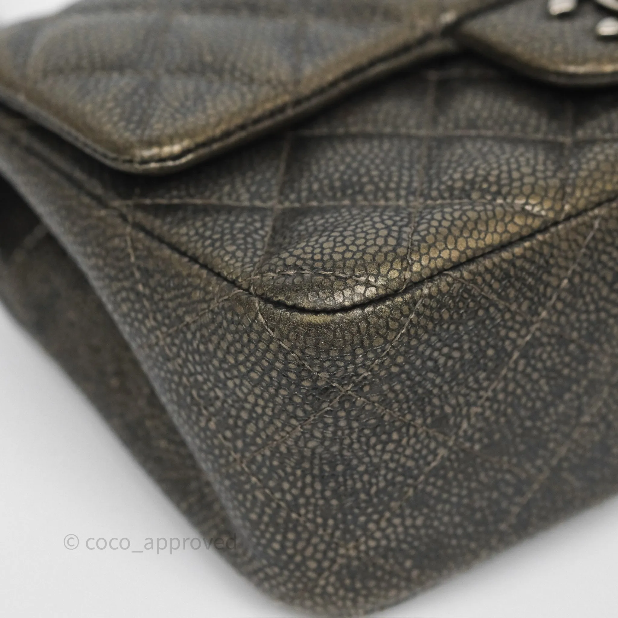 Chanel Mini Rectangular Quilted Metallic Grey Caviar Ruthenium Hardware