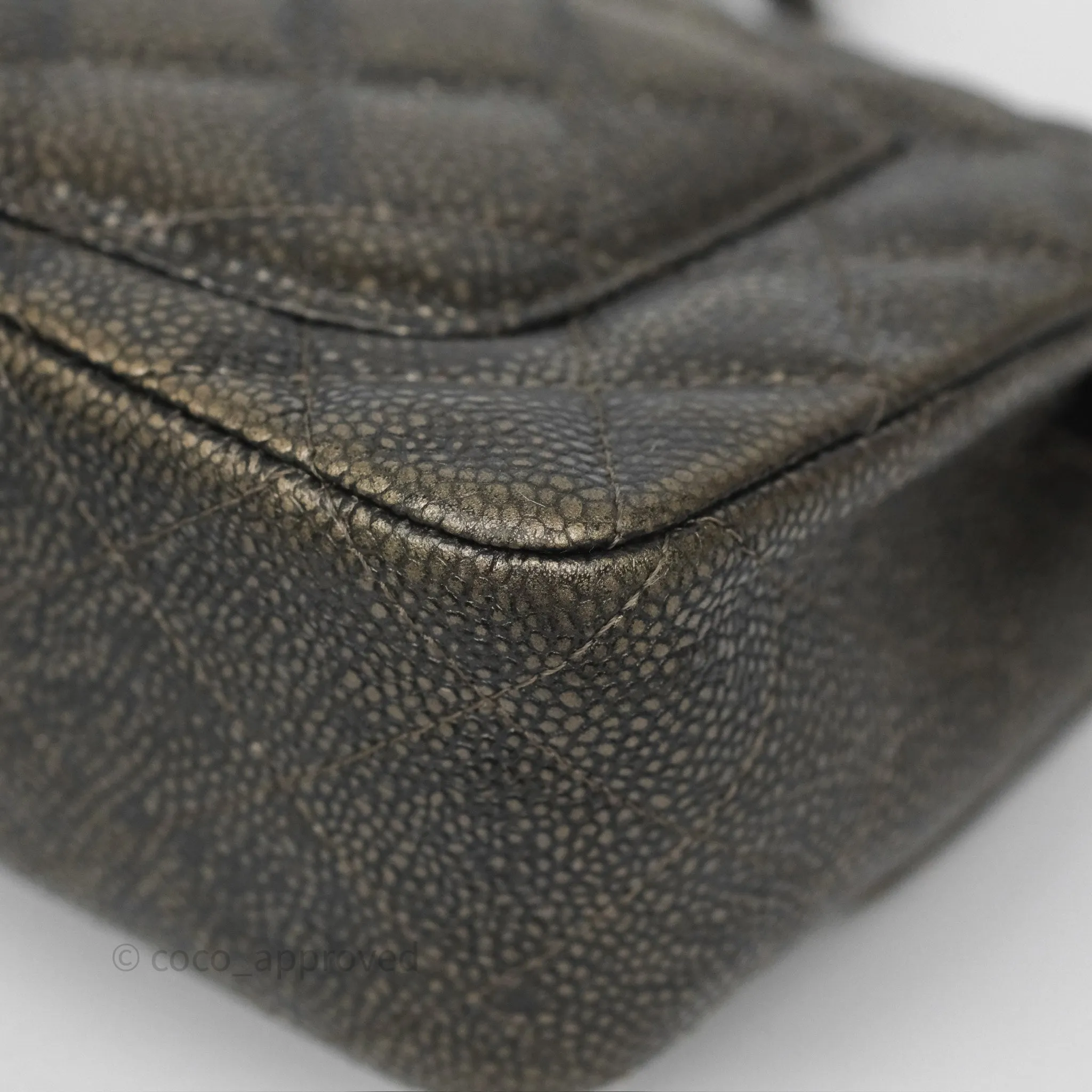 Chanel Mini Rectangular Quilted Metallic Grey Caviar Ruthenium Hardware