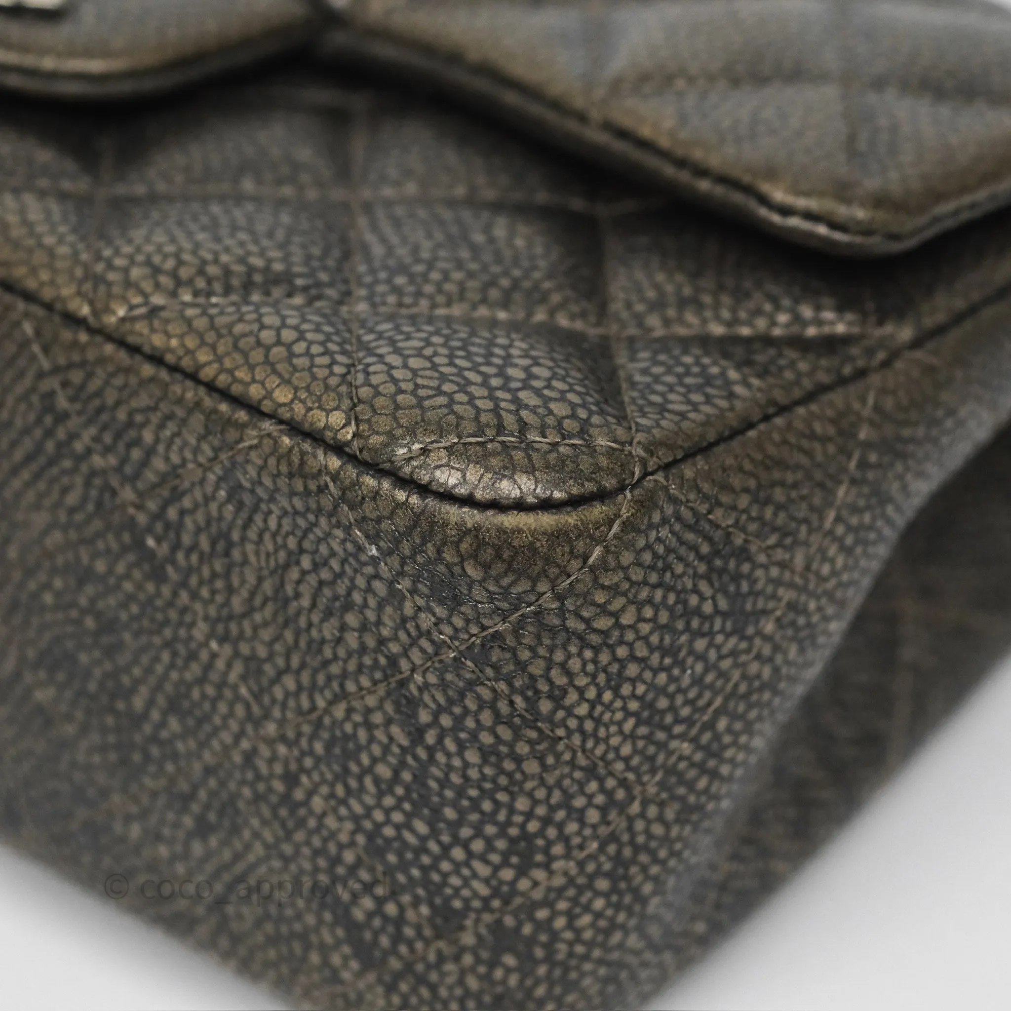 Chanel Mini Rectangular Quilted Metallic Grey Caviar Ruthenium Hardware