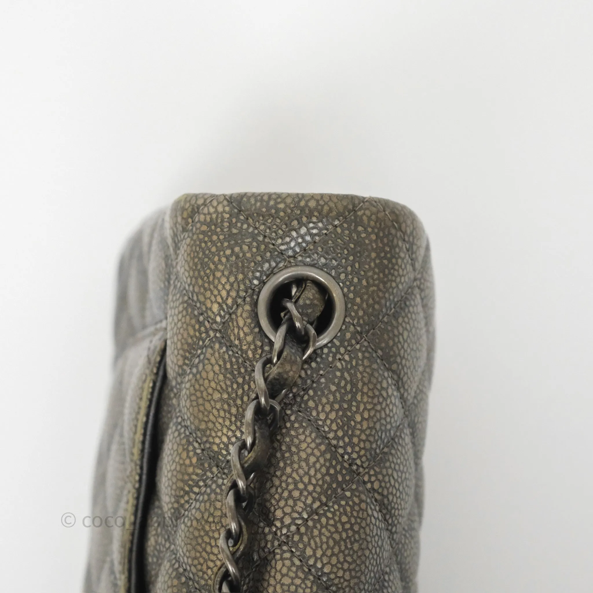 Chanel Mini Rectangular Quilted Metallic Grey Caviar Ruthenium Hardware