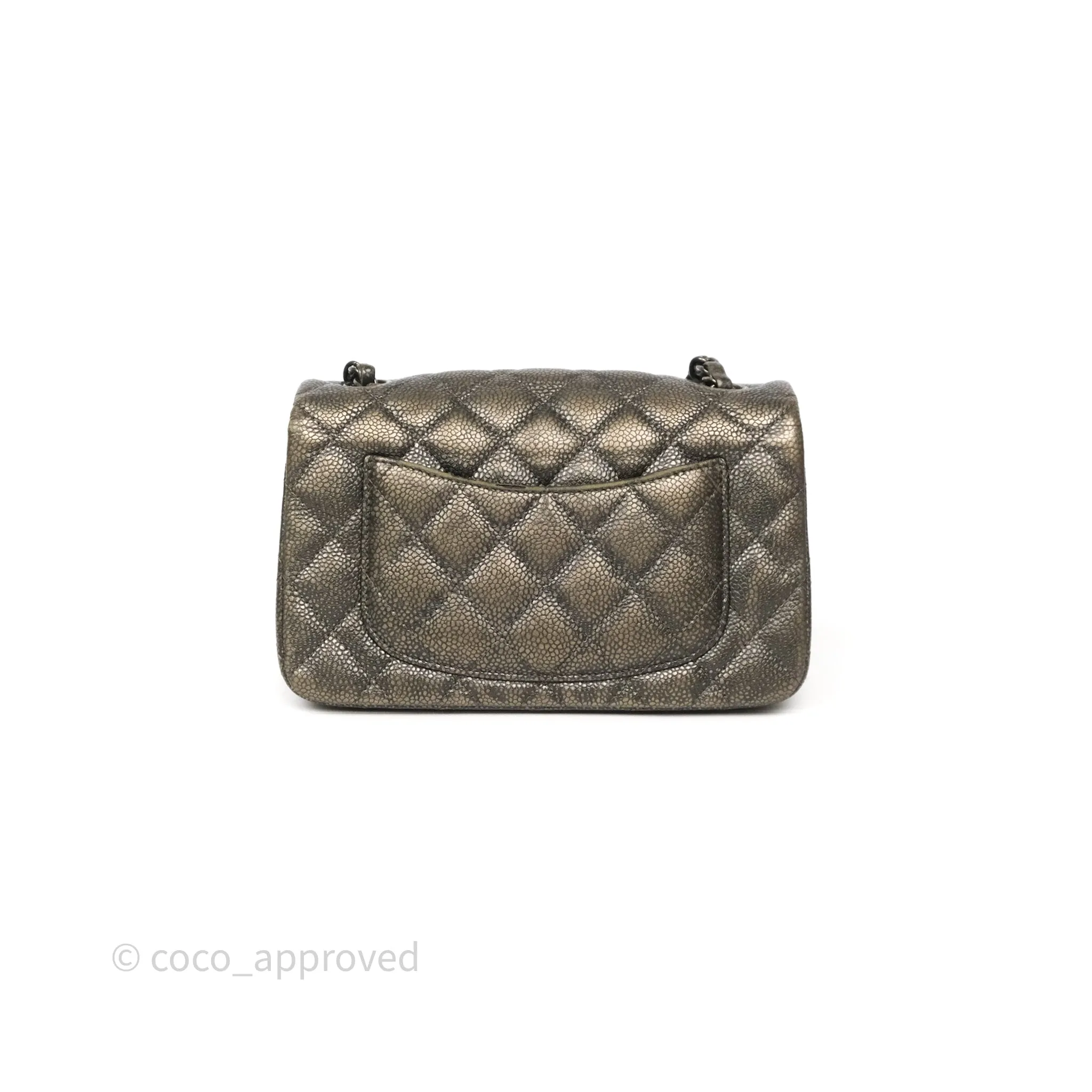 Chanel Mini Rectangular Quilted Metallic Grey Caviar Ruthenium Hardware