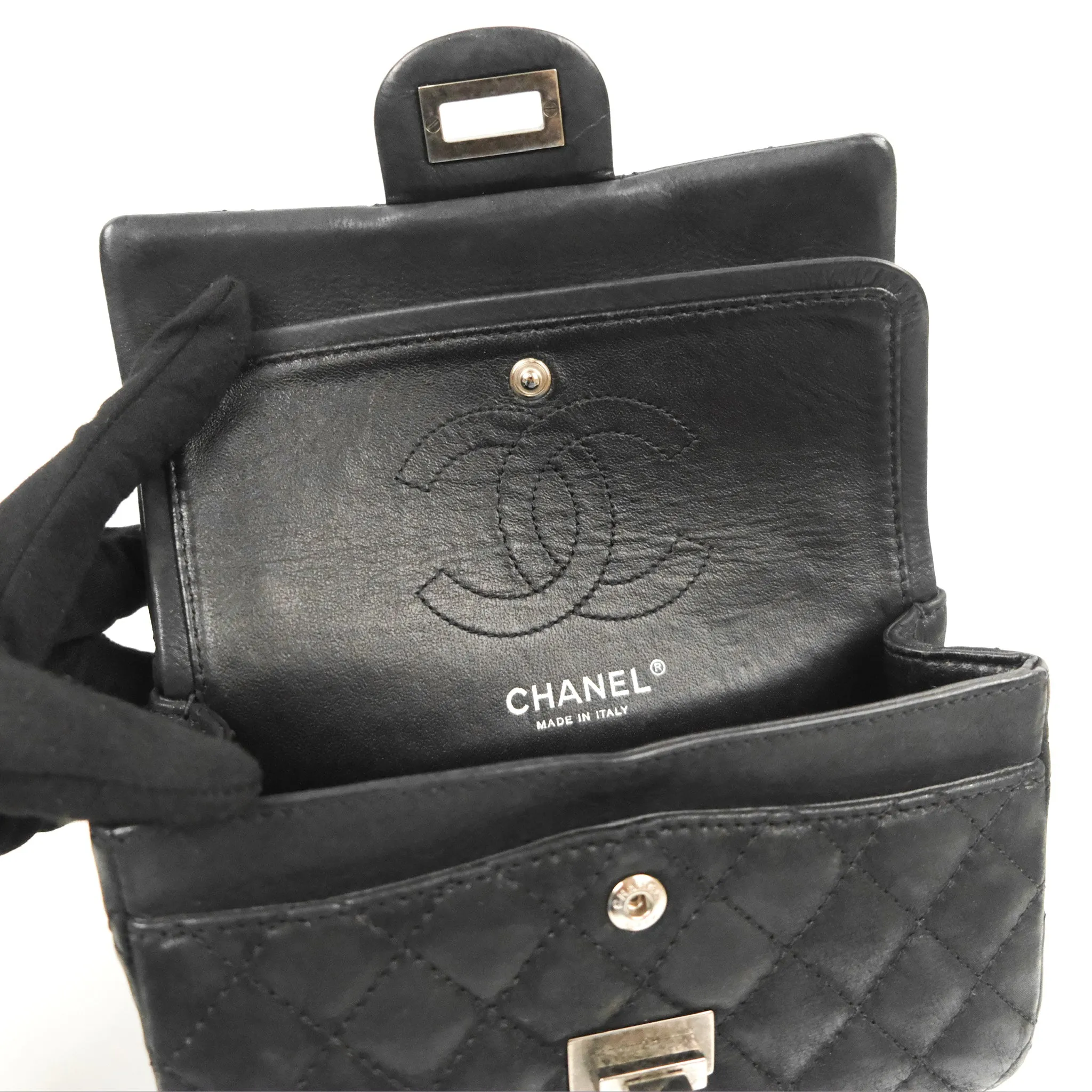 Chanel Mini Reissue 224 Double Flap Black Iridescent Calfskin Ruthenium Hardware