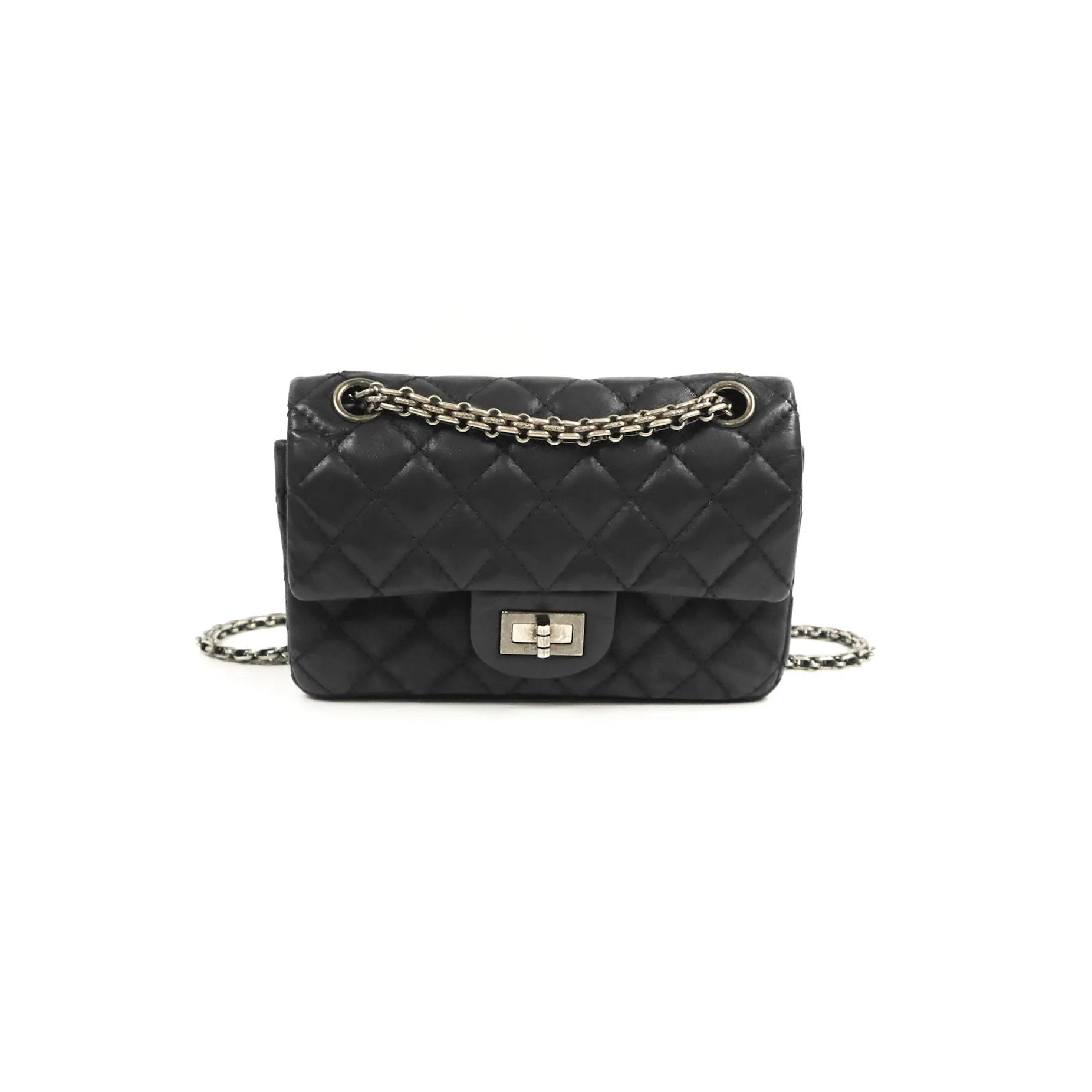 Chanel Mini Reissue 224 Double Flap Black Iridescent Calfskin Ruthenium Hardware