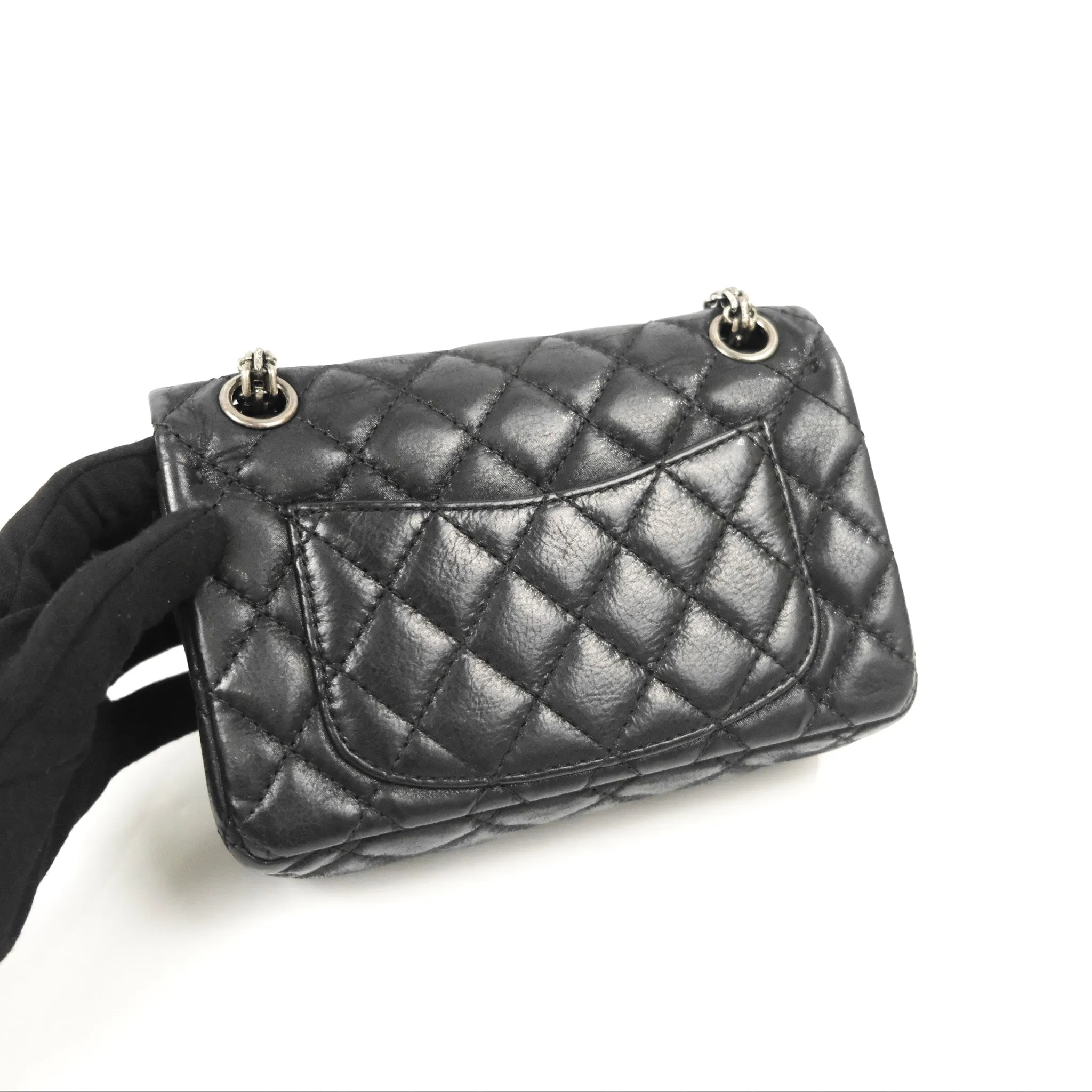Chanel Mini Reissue 224 Double Flap Black Iridescent Calfskin Ruthenium Hardware