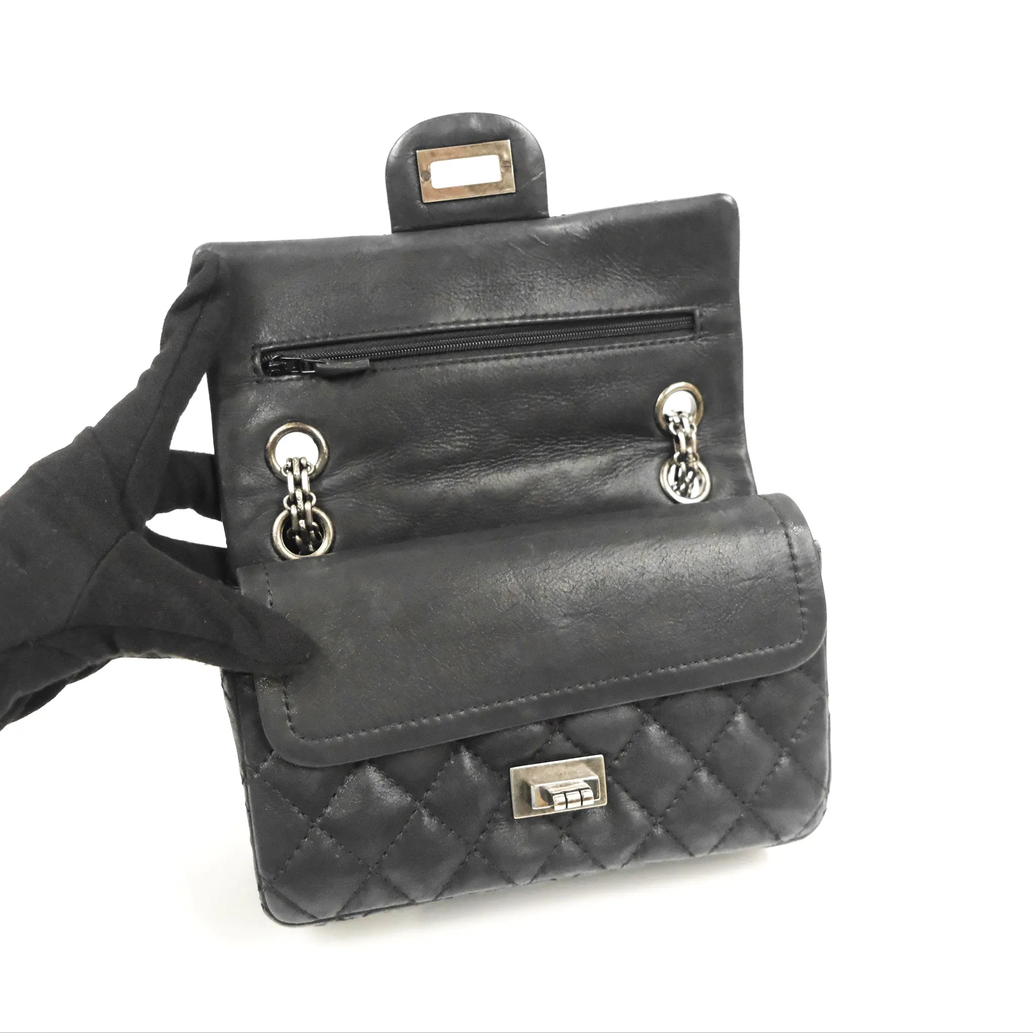 Chanel Mini Reissue 224 Double Flap Black Iridescent Calfskin Ruthenium Hardware