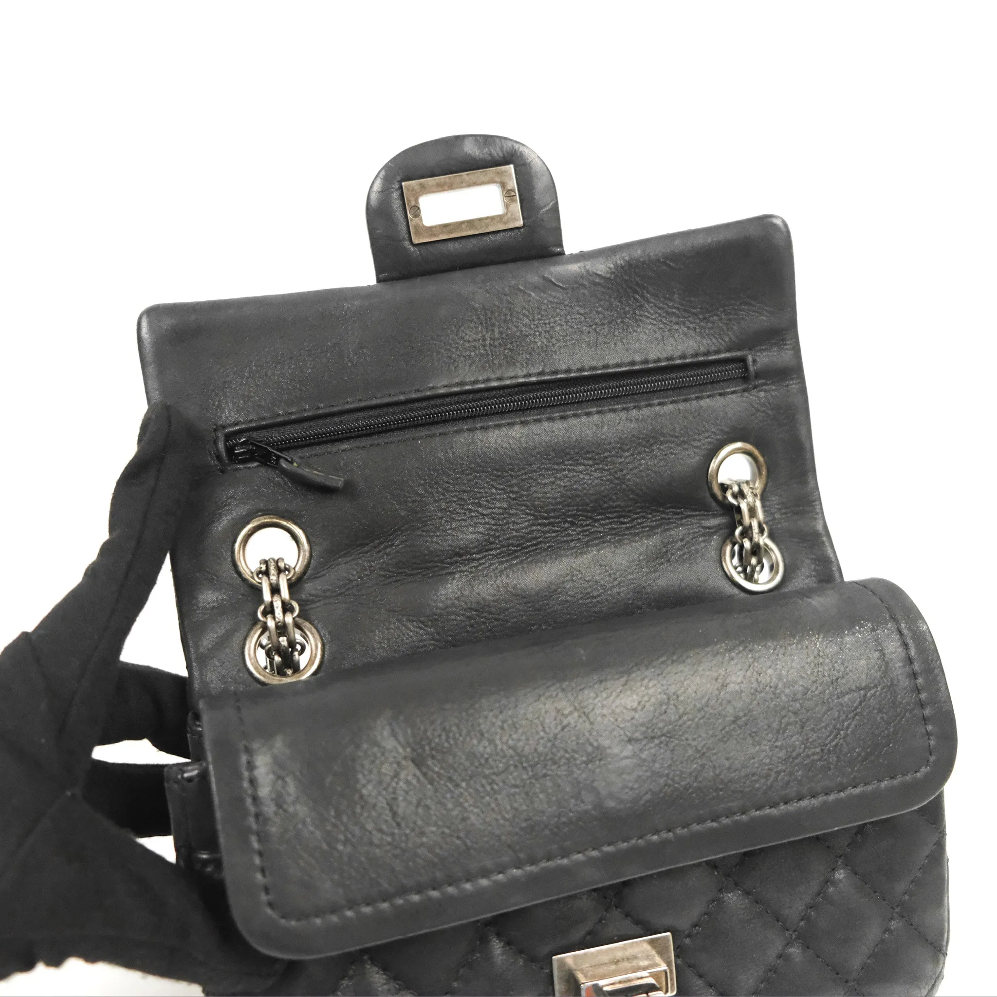 Chanel Mini Reissue 224 Double Flap Black Iridescent Calfskin Ruthenium Hardware