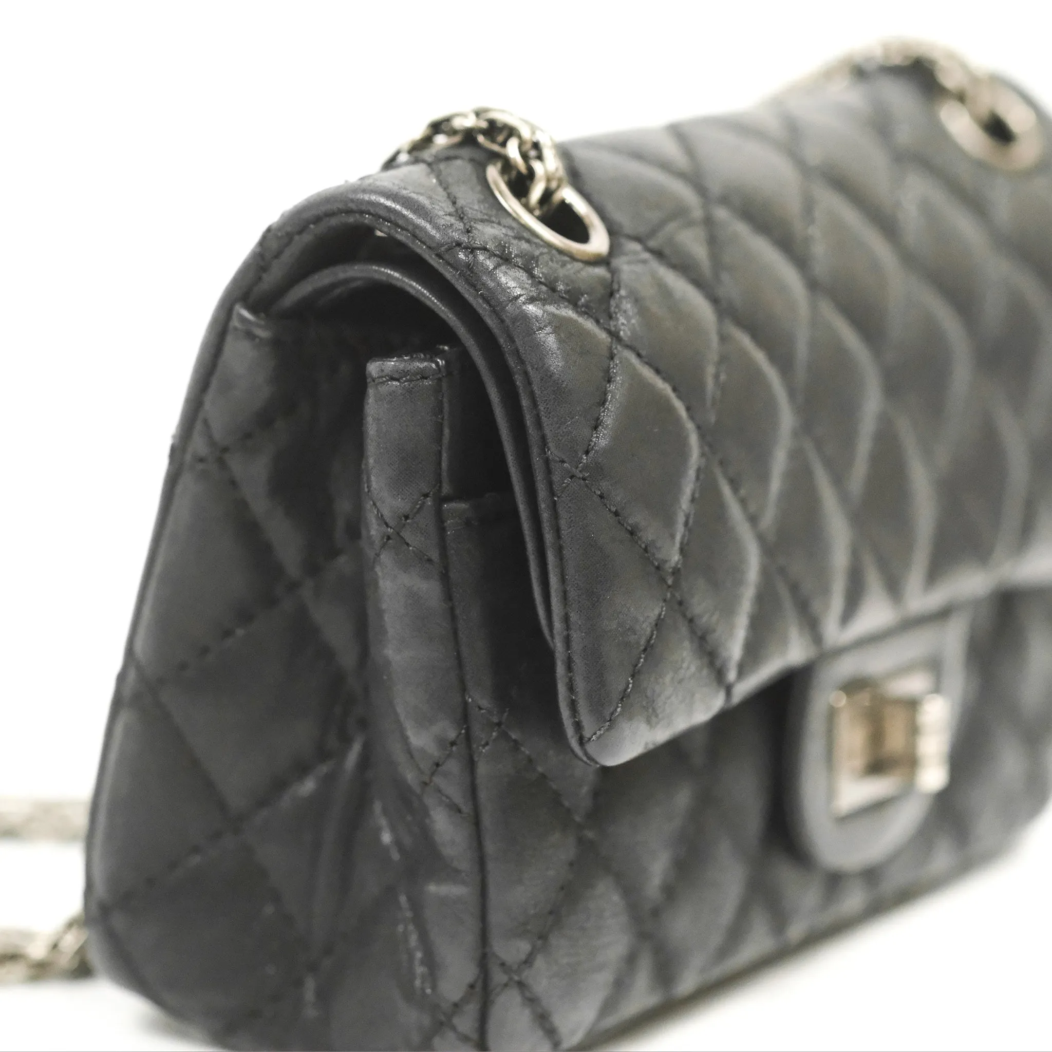 Chanel Mini Reissue 224 Double Flap Black Iridescent Calfskin Ruthenium Hardware