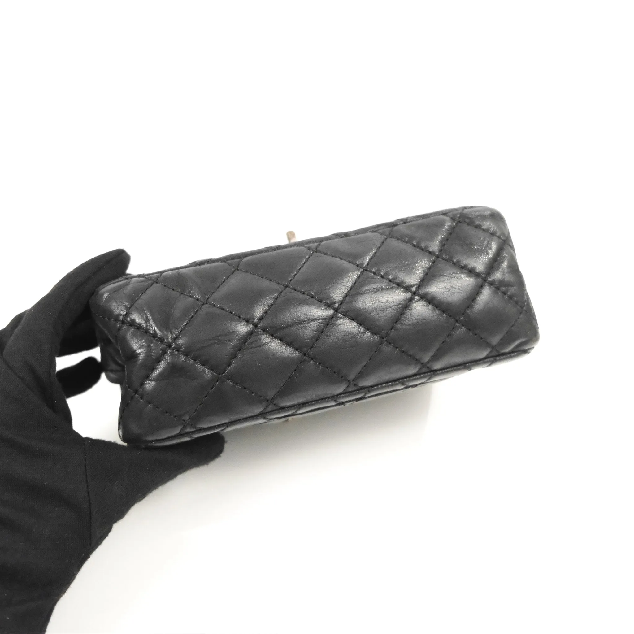 Chanel Mini Reissue 224 Double Flap Black Iridescent Calfskin Ruthenium Hardware