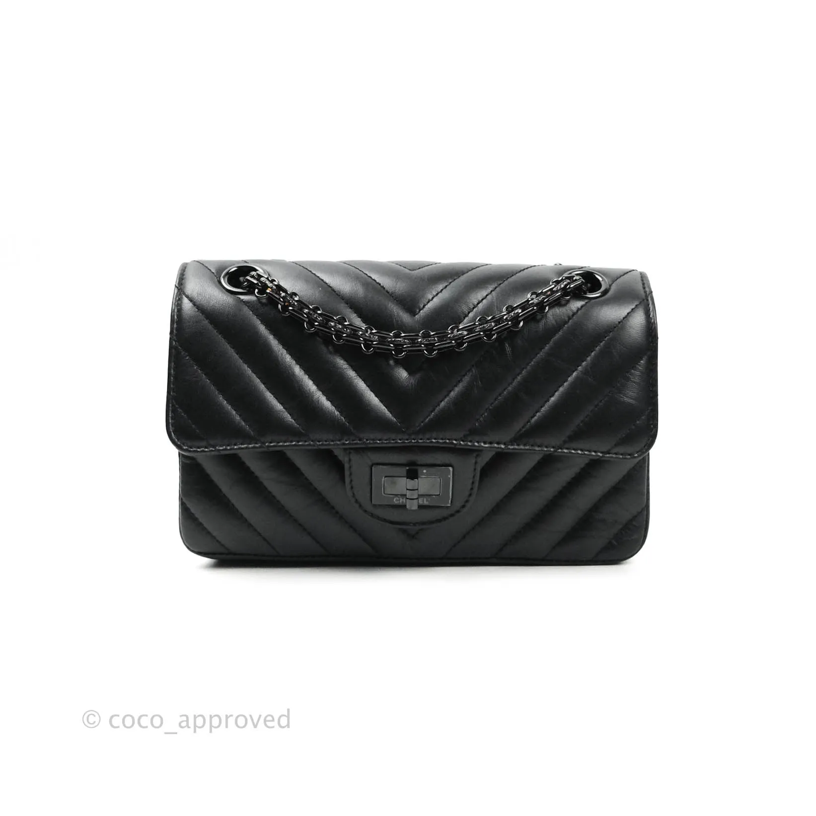 Chanel Mini Reissue 224 So Black Chevron Calfskin Black Hardware