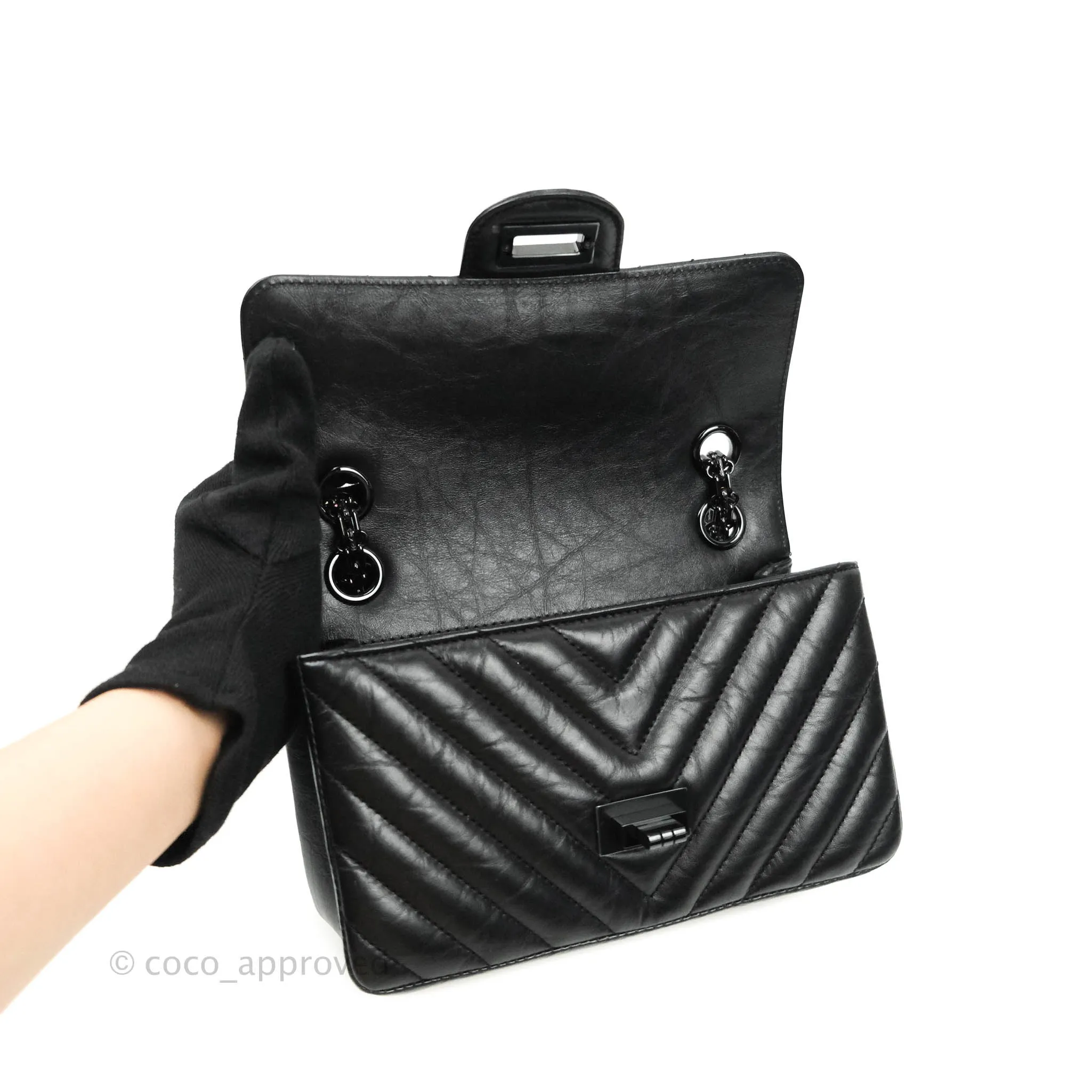 Chanel Mini Reissue 224 So Black Chevron Calfskin Black Hardware