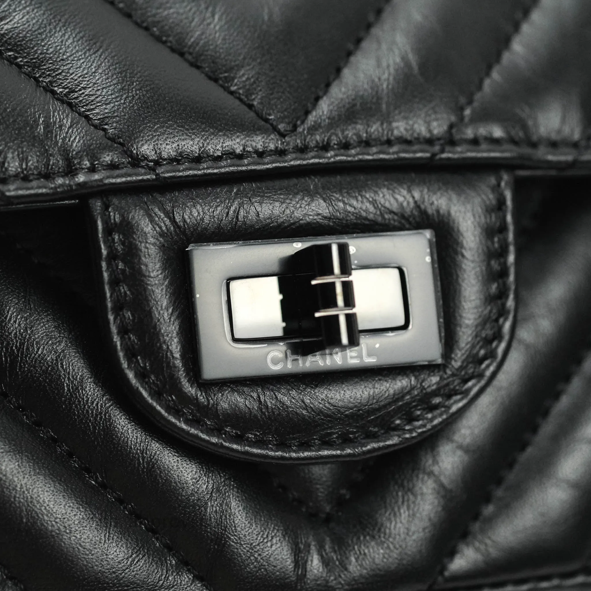 Chanel Mini Reissue 224 So Black Chevron Calfskin Black Hardware