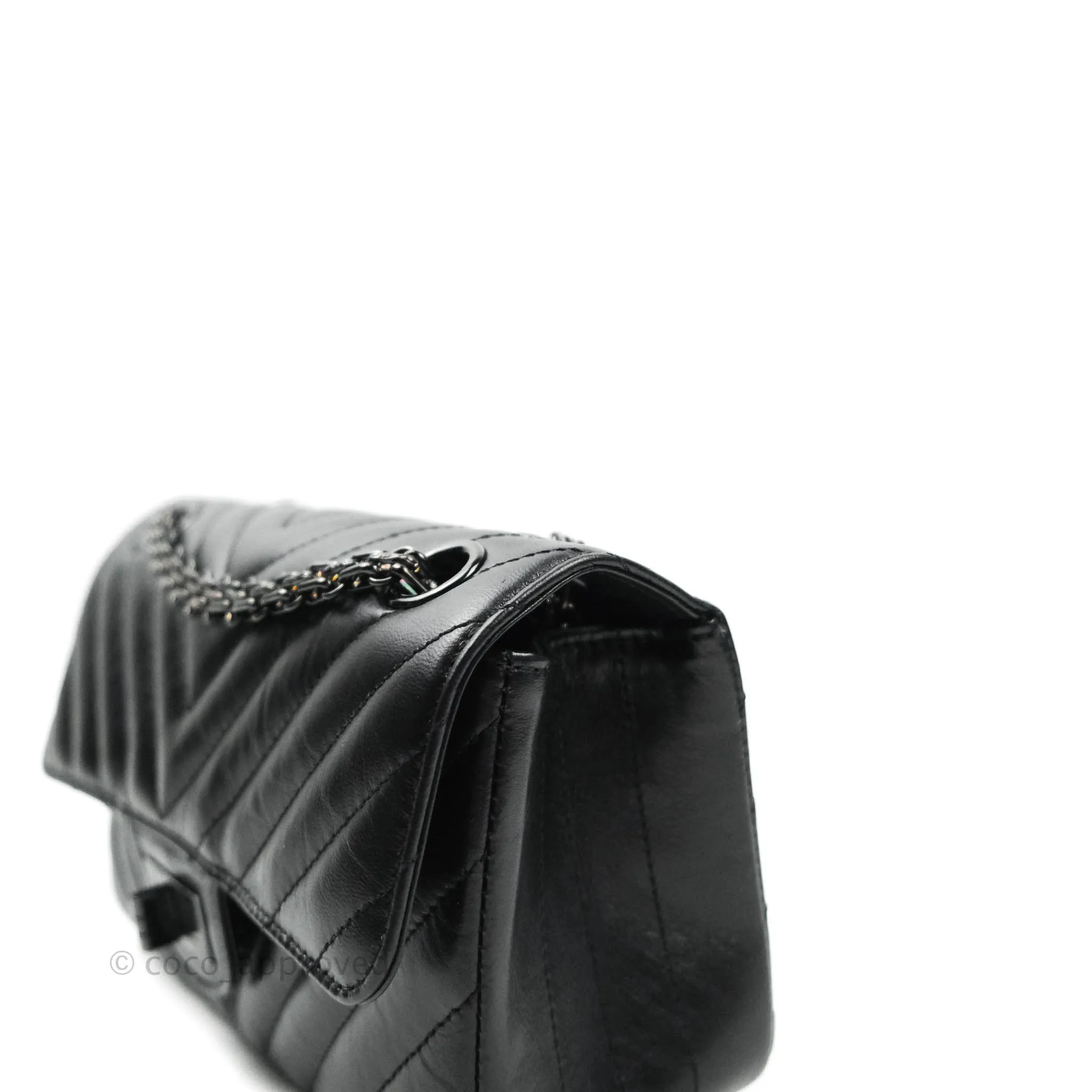 Chanel Mini Reissue 224 So Black Chevron Calfskin Black Hardware