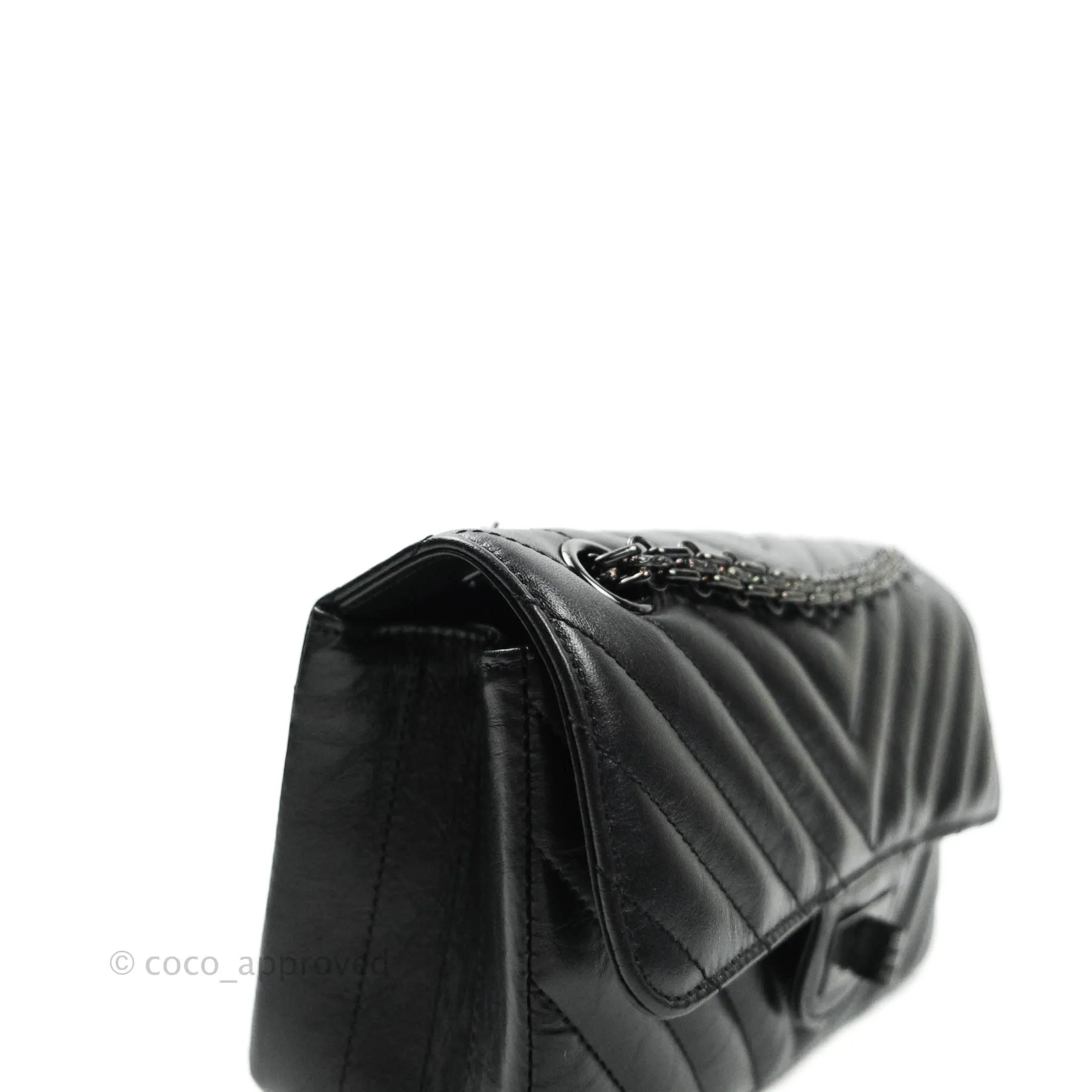 Chanel Mini Reissue 224 So Black Chevron Calfskin Black Hardware