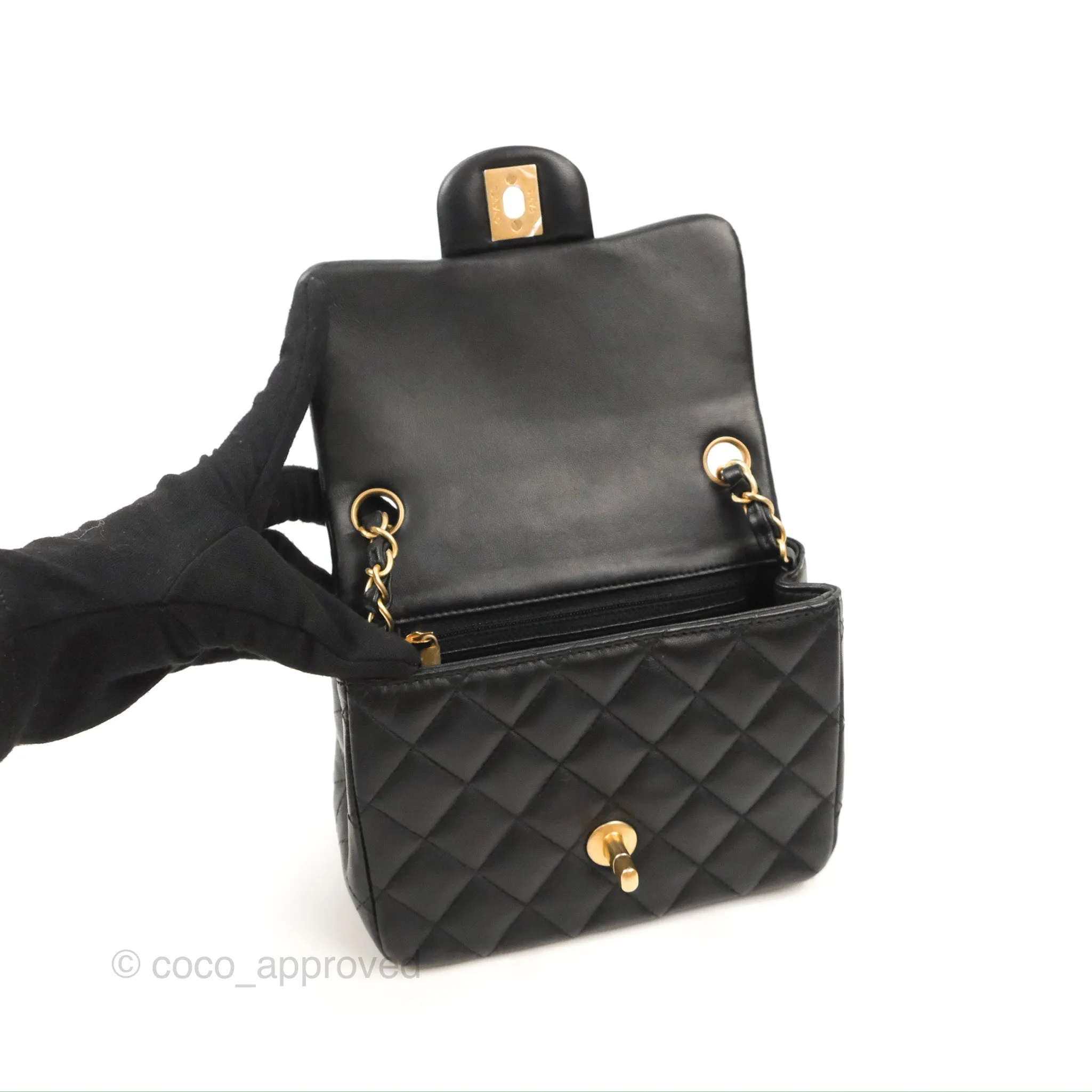 Chanel Mini Square Black Lambskin Gold Hardware