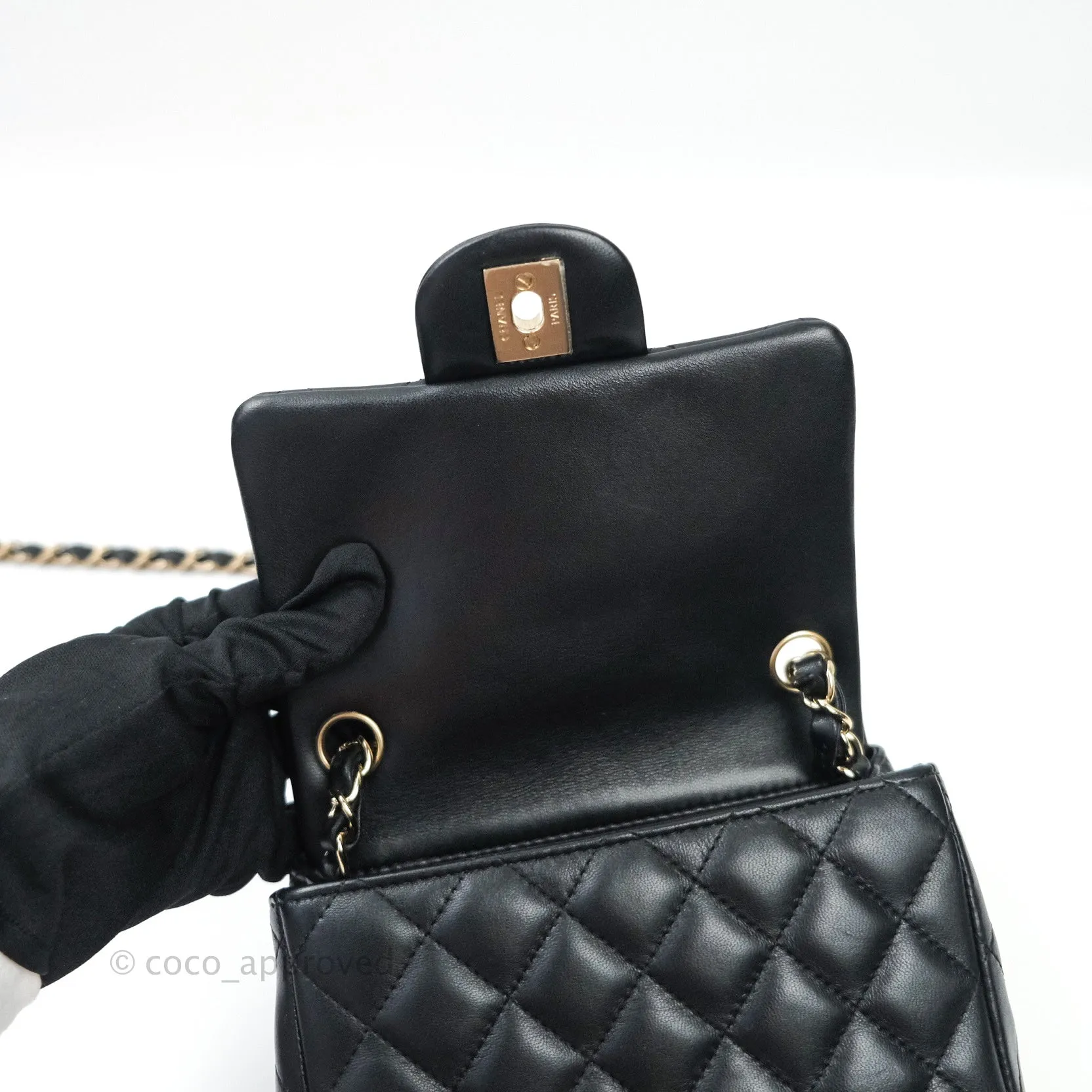 Chanel Mini Square Black Lambskin Gold Hardware