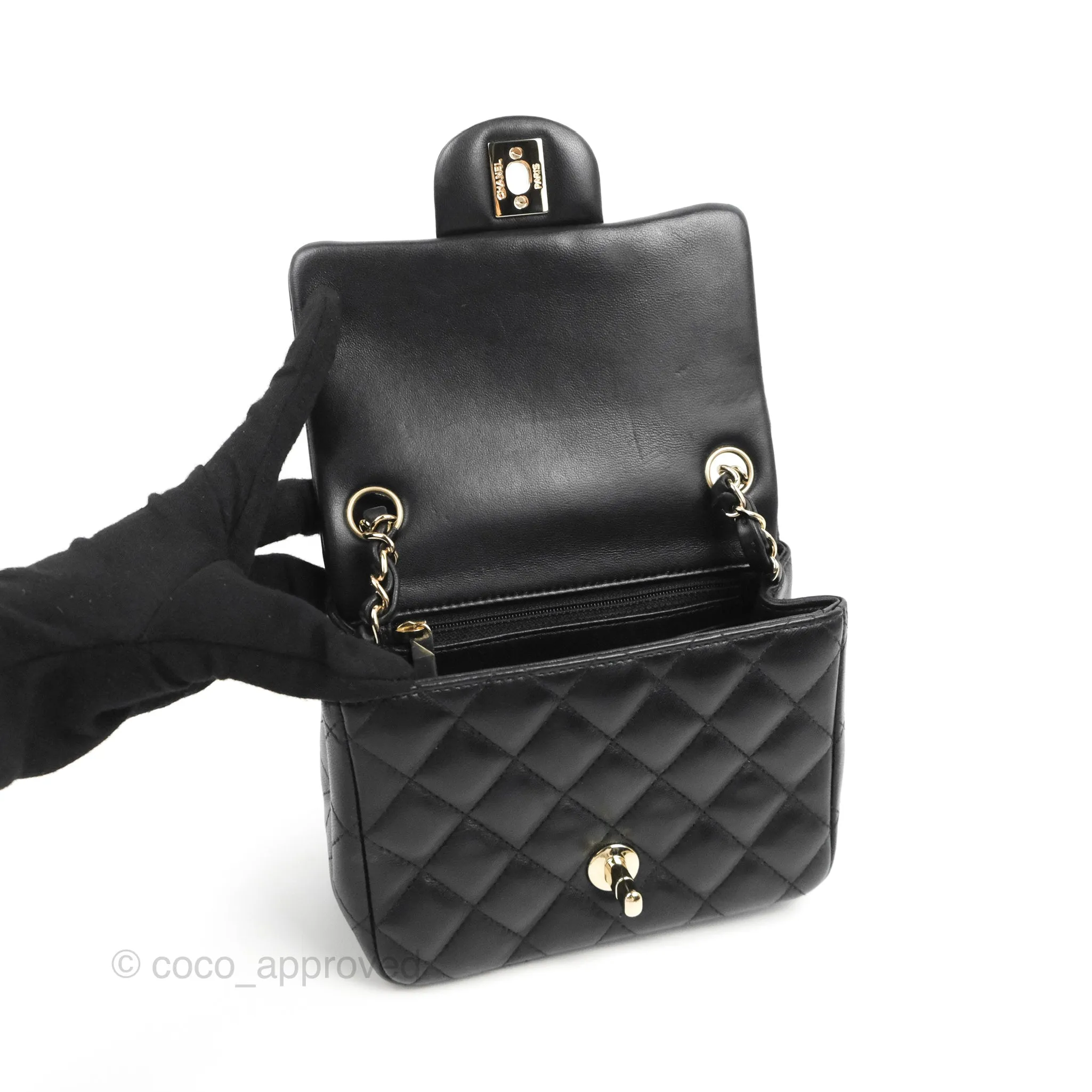 Chanel Mini Square Black Lambskin Gold Hardware